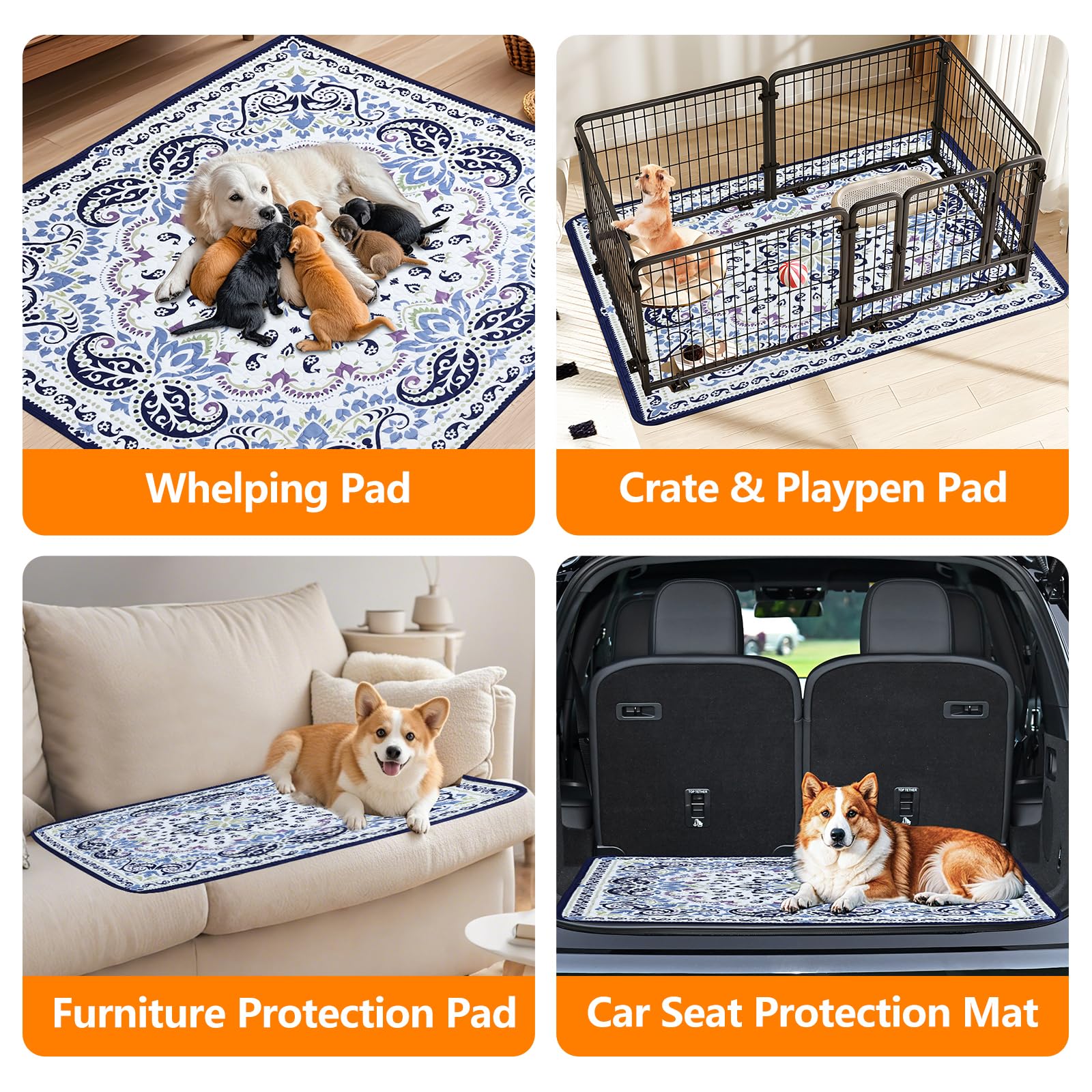 Mozin Washable Pee Pads For Dogs, 2 Pack Super Absorbent Reusable Puppy Pads Waterproof, Leak-Proof & Non-Slip Whelping Pad For