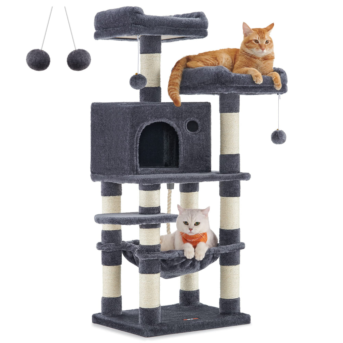 Feandrea Cat Tree, 44.1-Inch Cat Tower For Indoor Cats, Multi-Level Cat Condo With 11 Scratching Posts, 2 Perches, Cave, Hammock