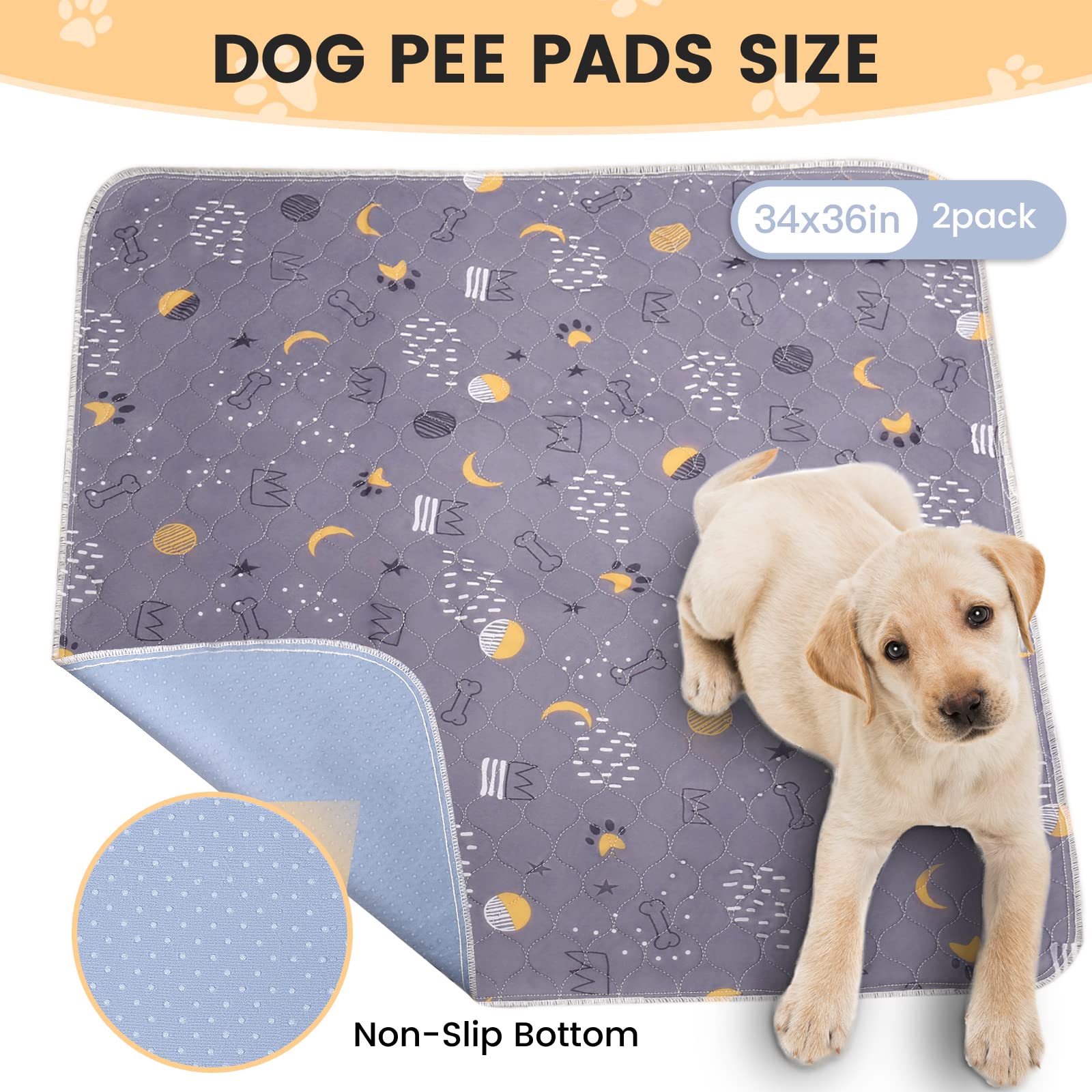 UPSKY Washable Pee Pads for Dogs 2 Pack 34 x 36 Reusable Puppy Pads Waterproof Pet Training Pads, Non-Slip Dog Mats Fast Absorbe
