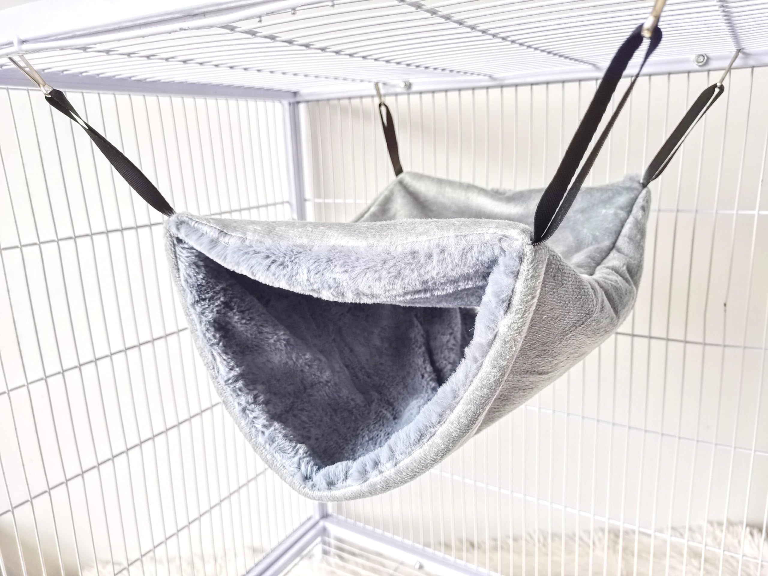 Vedem Small Animal Soft Plush Bunkbed Hammock Cage Hanging Tunnel Hideout For Ferret Chinchilla Rat (Medium, Grey)