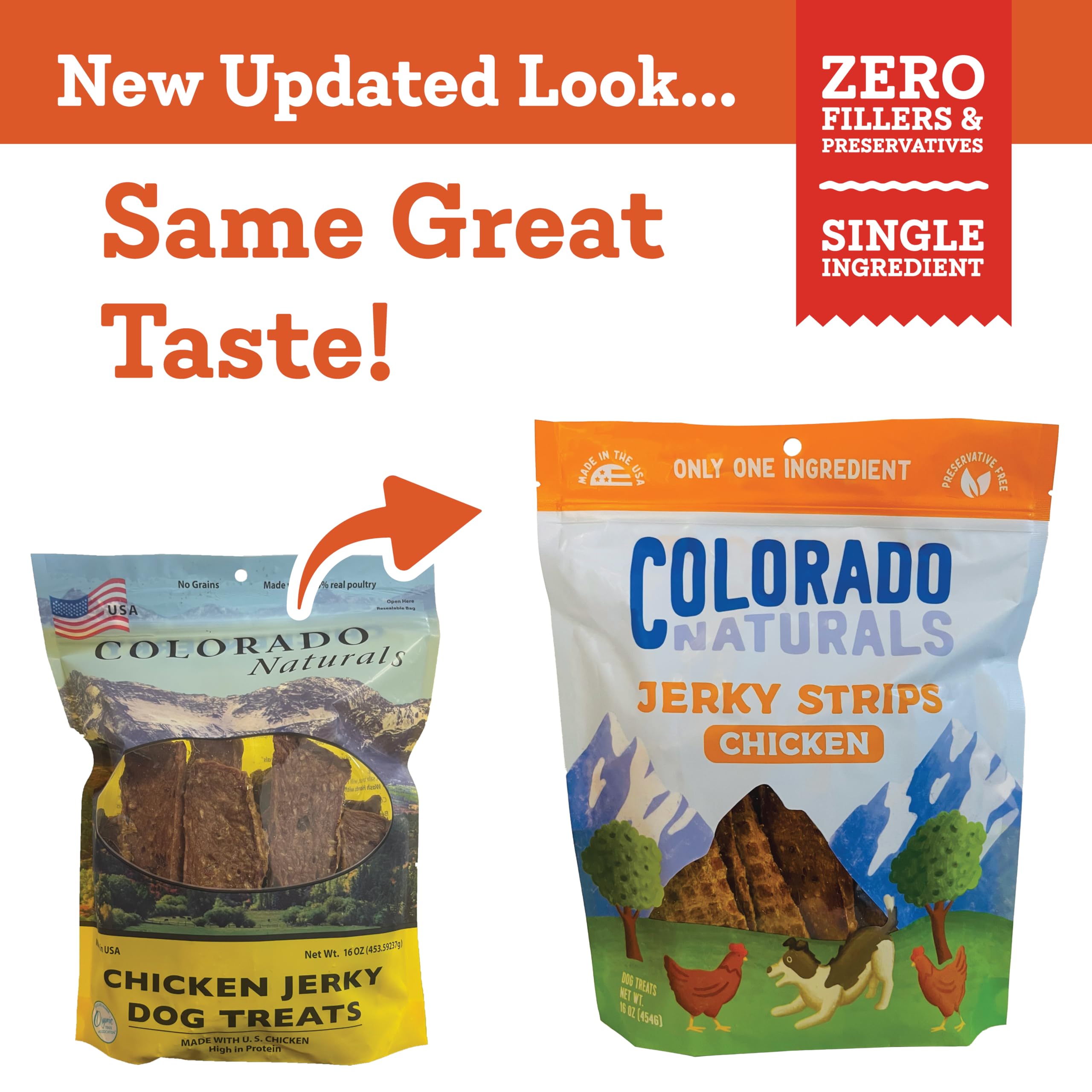 Colorado Naturals Chicken Jerky Strips Dog Treats – All-Natural, 16 oz, Made in USA, No Fillers, Promotes Bone & Joint Health