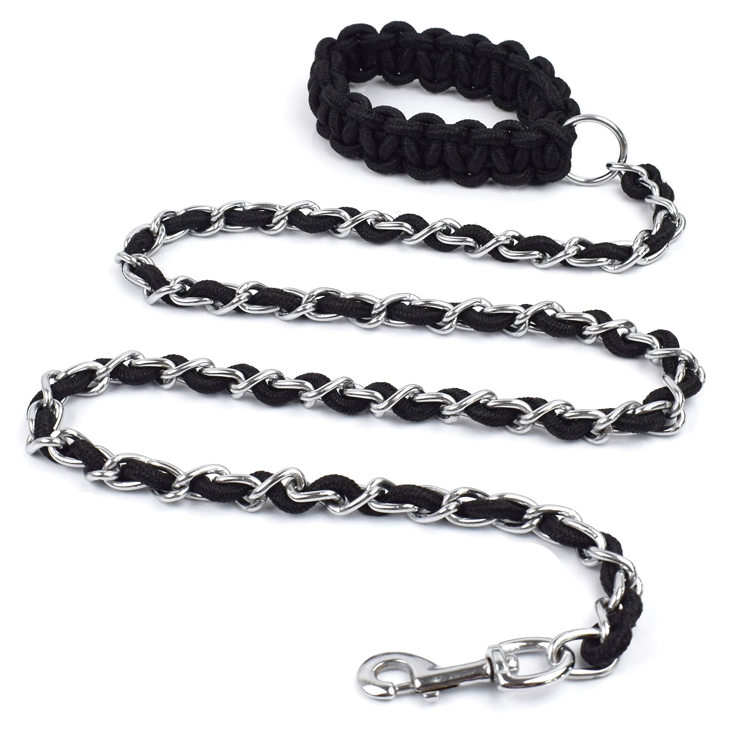 Chew Proof Chain Dog Leash 5.5Ft Heavy Duty Dog Leashes Metal Pet Chain Lead With Soft Rope Handle For Medium Large Dogs