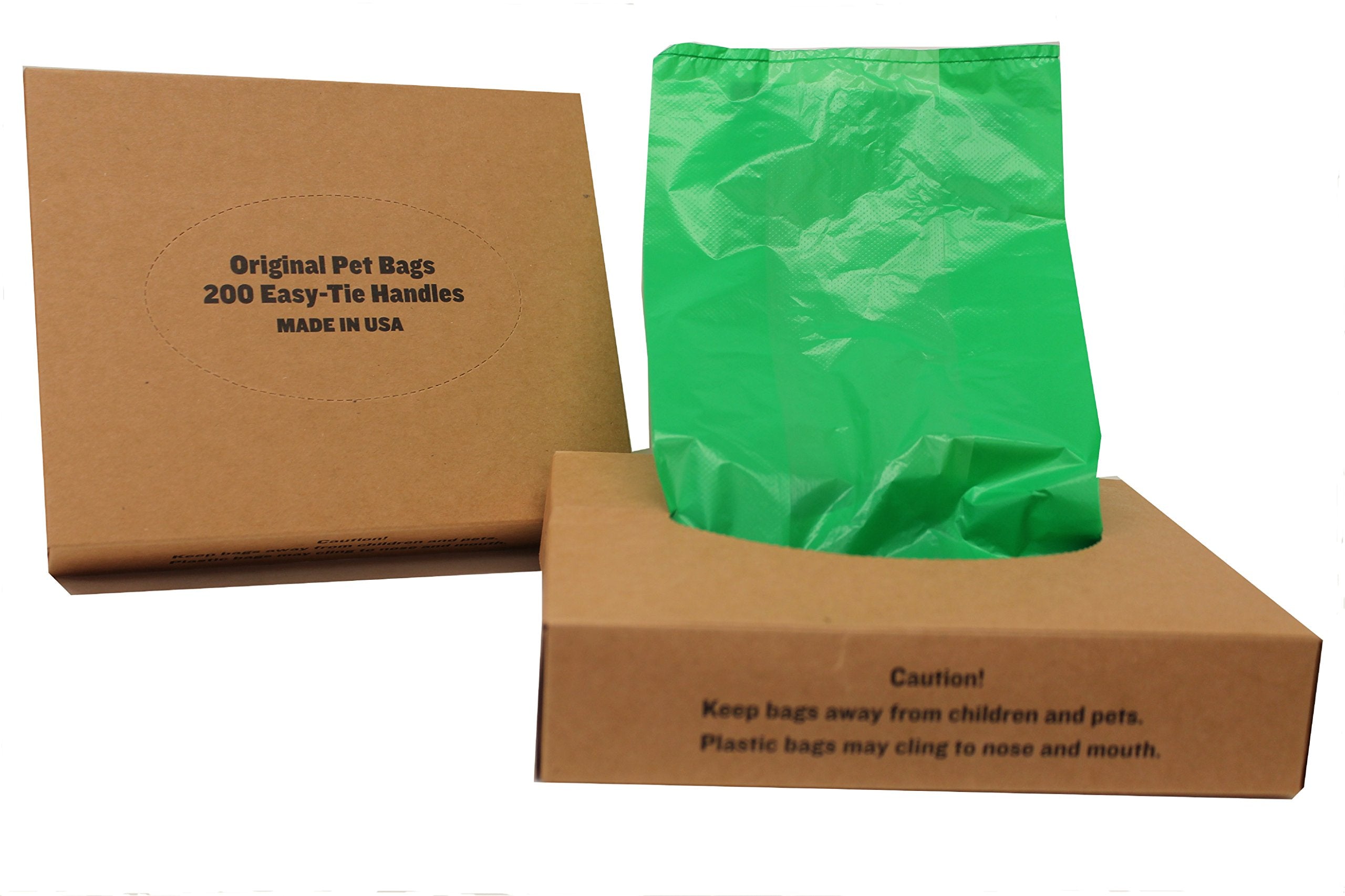 Originalpetbags 200 Black Easy Open & Easy-Tie Handle 15 Strong Leak- Proof Poop Bags, Dog Waste Bags Made In Usa (Not On Roll