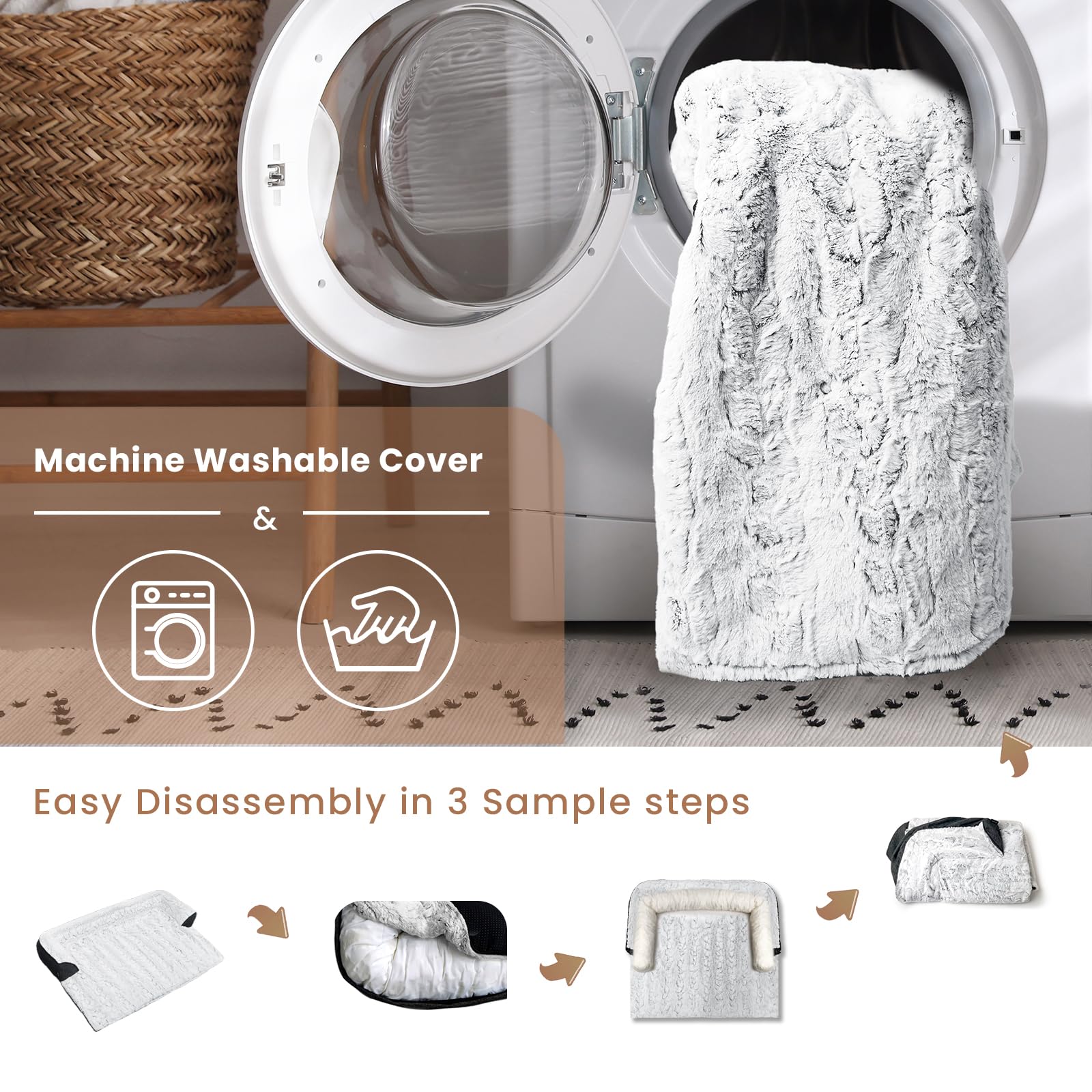 Blunique Calming Dog Bed For Couch, 35 X 31 Inch Removable Couch Cover For Dogs/Cats Washable, Non-Slip Fluffy Plush Dog Sofa Ma