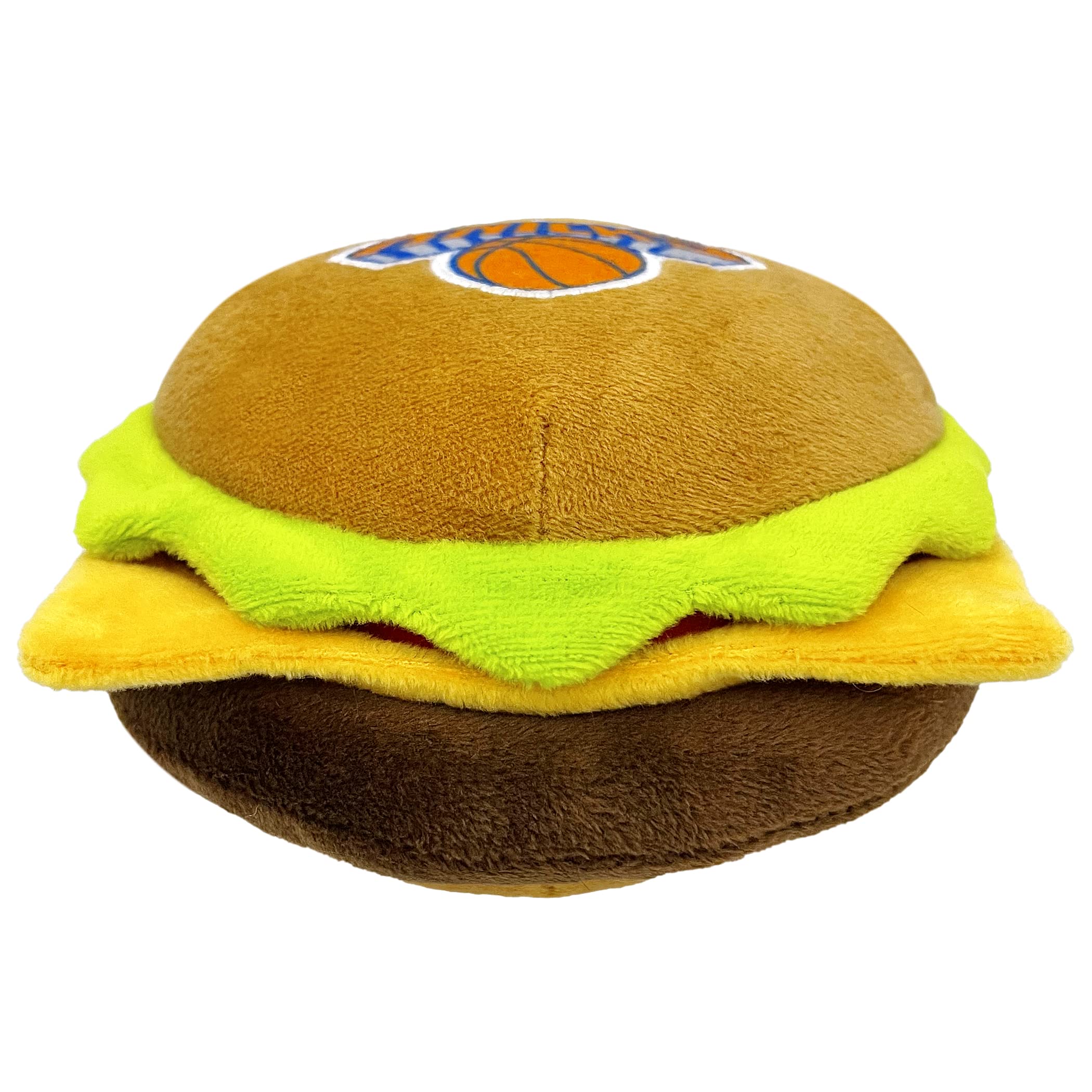 Pets First Nba New York Knicks Cheese Burger Plush Dog & Cat Squeak Toy - Cutest Stadium Hamberger Snack Plush Toy For Dogs & Ca
