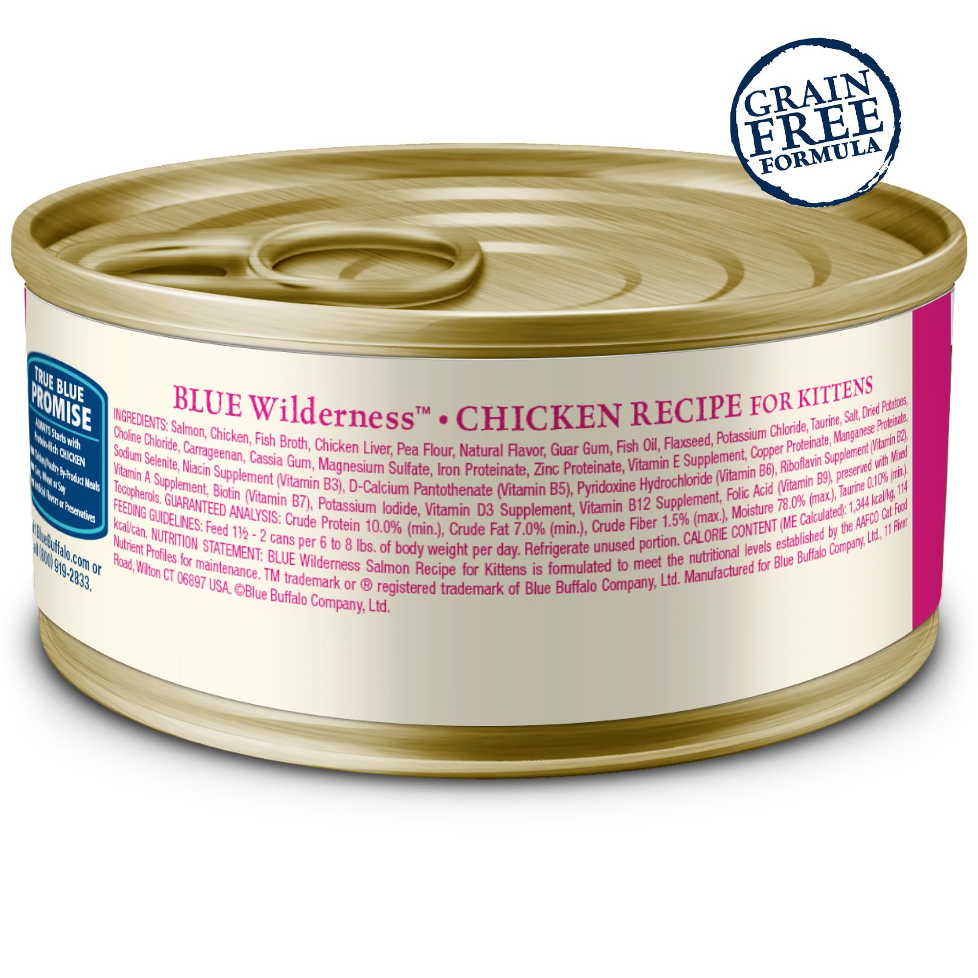 Blue Buffalo Wilderness Natural High Protein Grain Free Salmon Pate Wet Food for Kittens, 3 oz., Case of 24