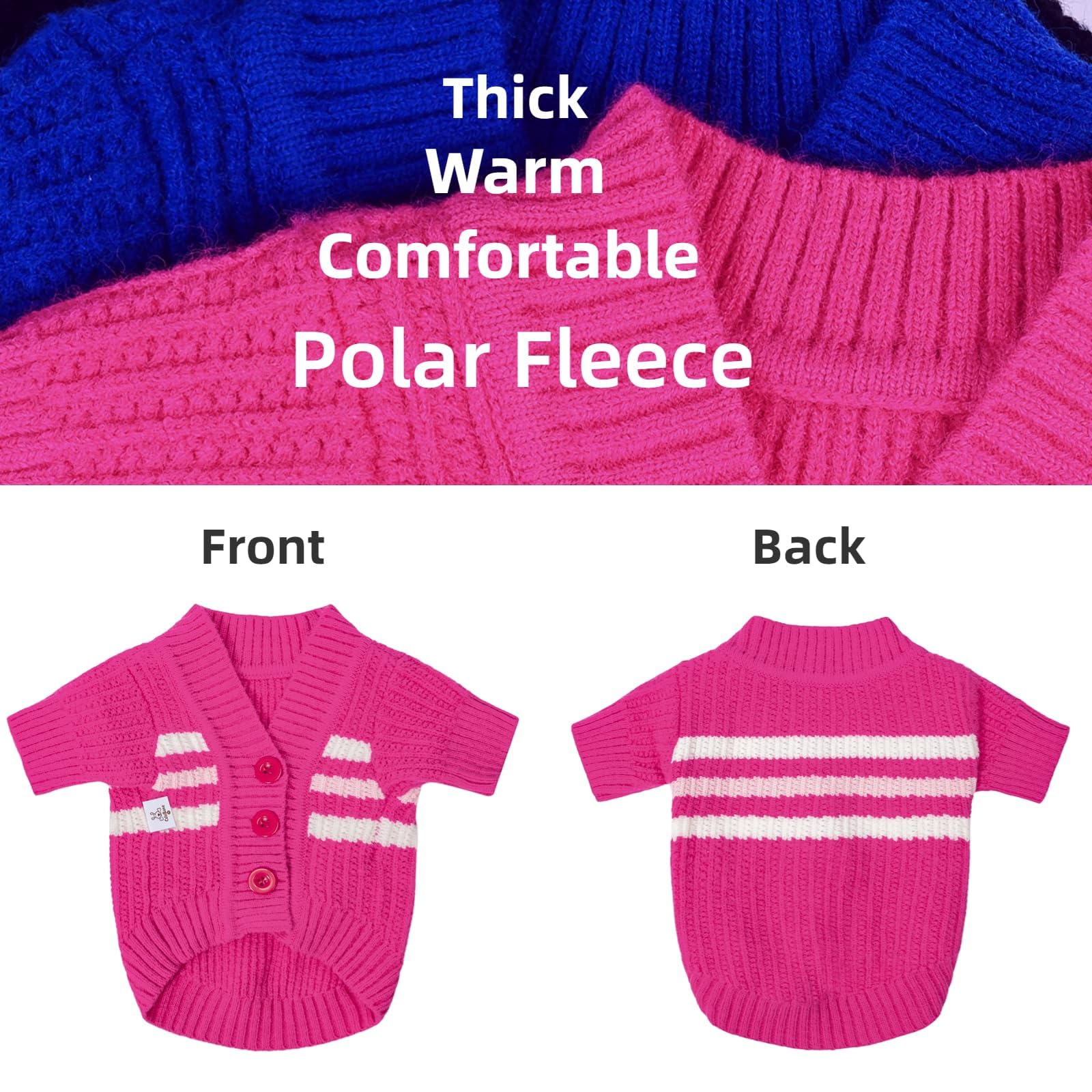 Cutebone Dog Striped Cardigan Sweater, Knitted Pink Dog Winter Clothes For Small Dogs Boy Girl, V-Neck Pet Cat Outfit, Small Siz