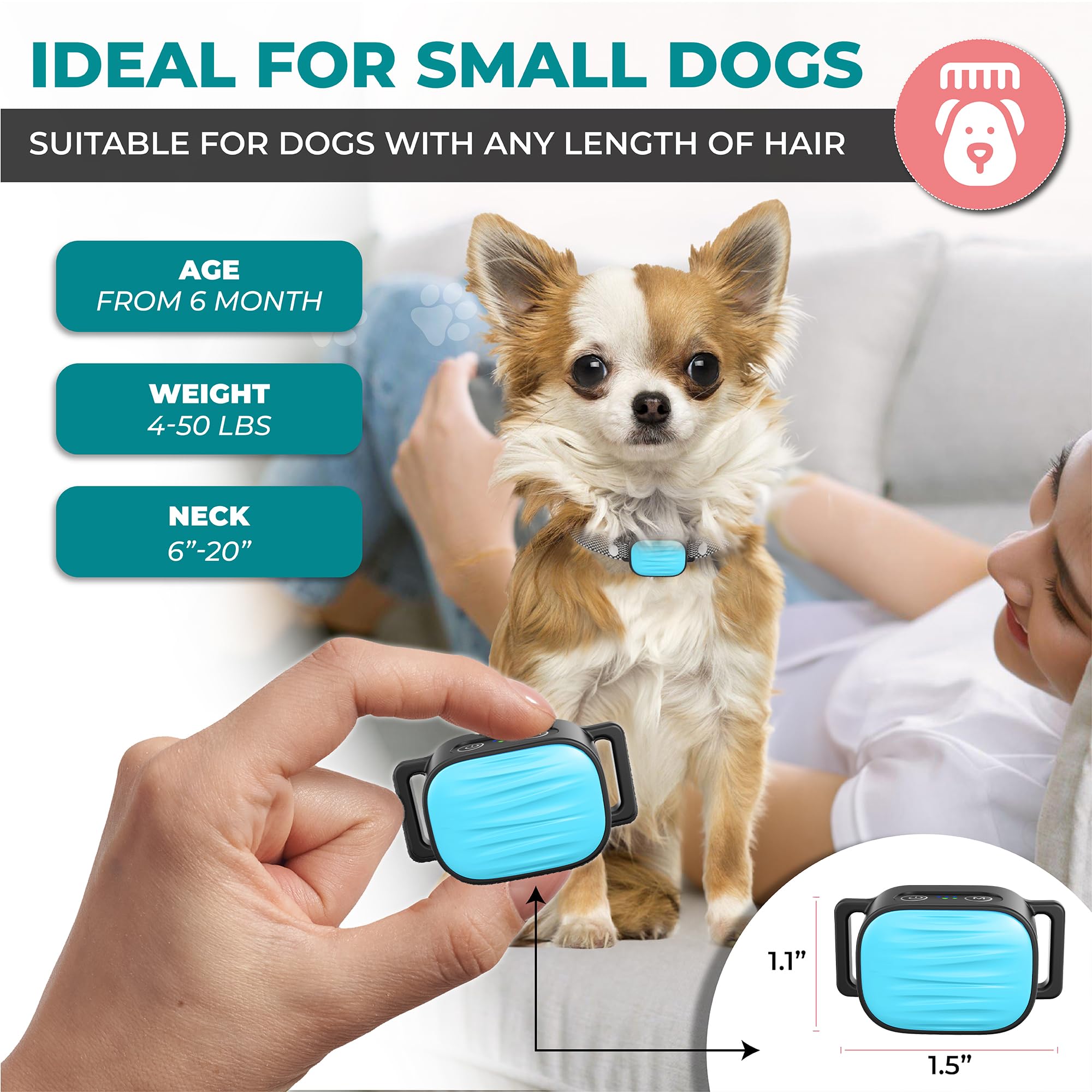 Bark Collar For Small/Medium Dogs, No Shock Anti Bark Collar, Rechargeable Anti Barking Collar W/2 Vibration & Beep Modes, Water