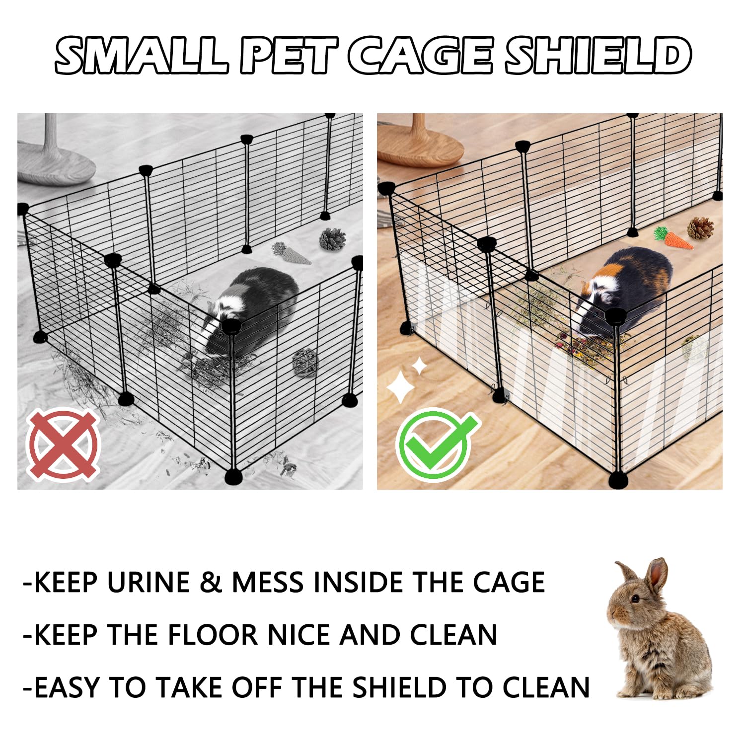 6 Pcs Pet Cage Liner, Clear Cage Edge Liner Protection, Bunny Cage Urine Guard, Obstruct Cage Side Litter For Rabbit Guinea Pig