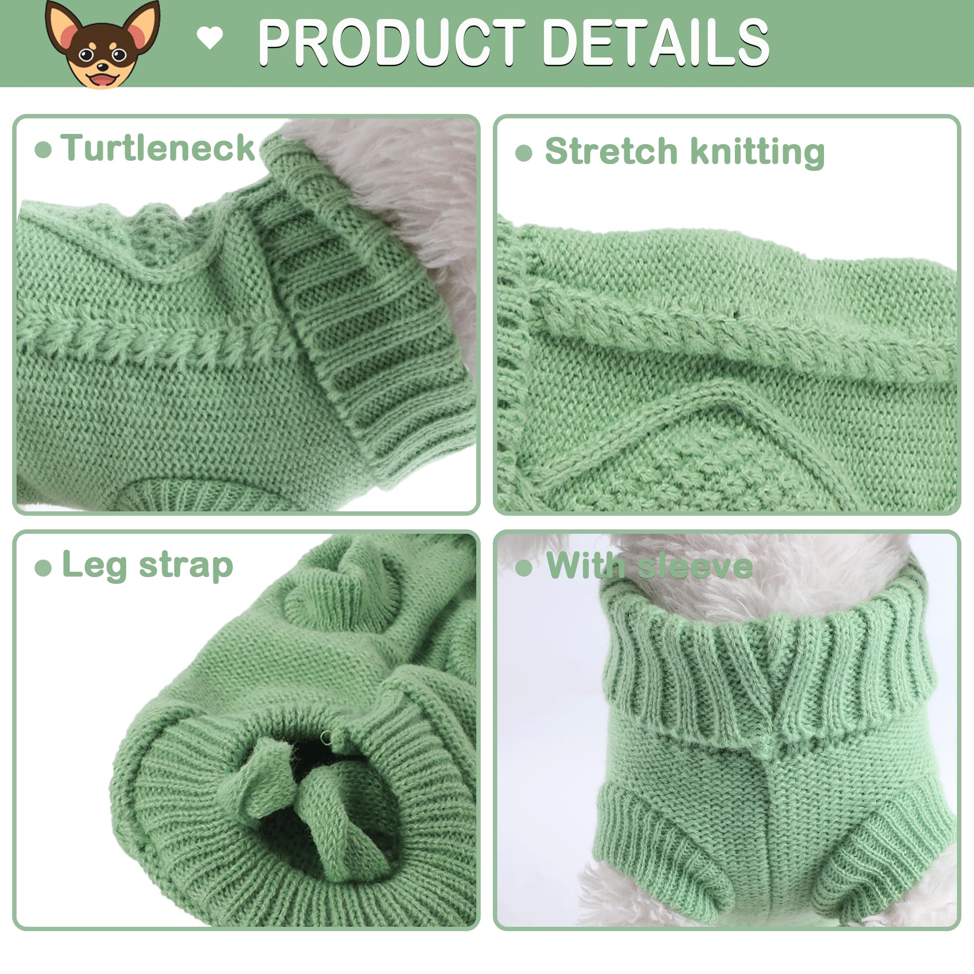 2 Pieces Chihuahua Clothes Dog Clothes For Small Dogs Girl Dog Sweaters For Small Dogs Cute Puppy Cat Clothes Turtleneck Thick Warm Clothes For Yorkie Cat Extra Small Dog Clothes (Xx-Smal)