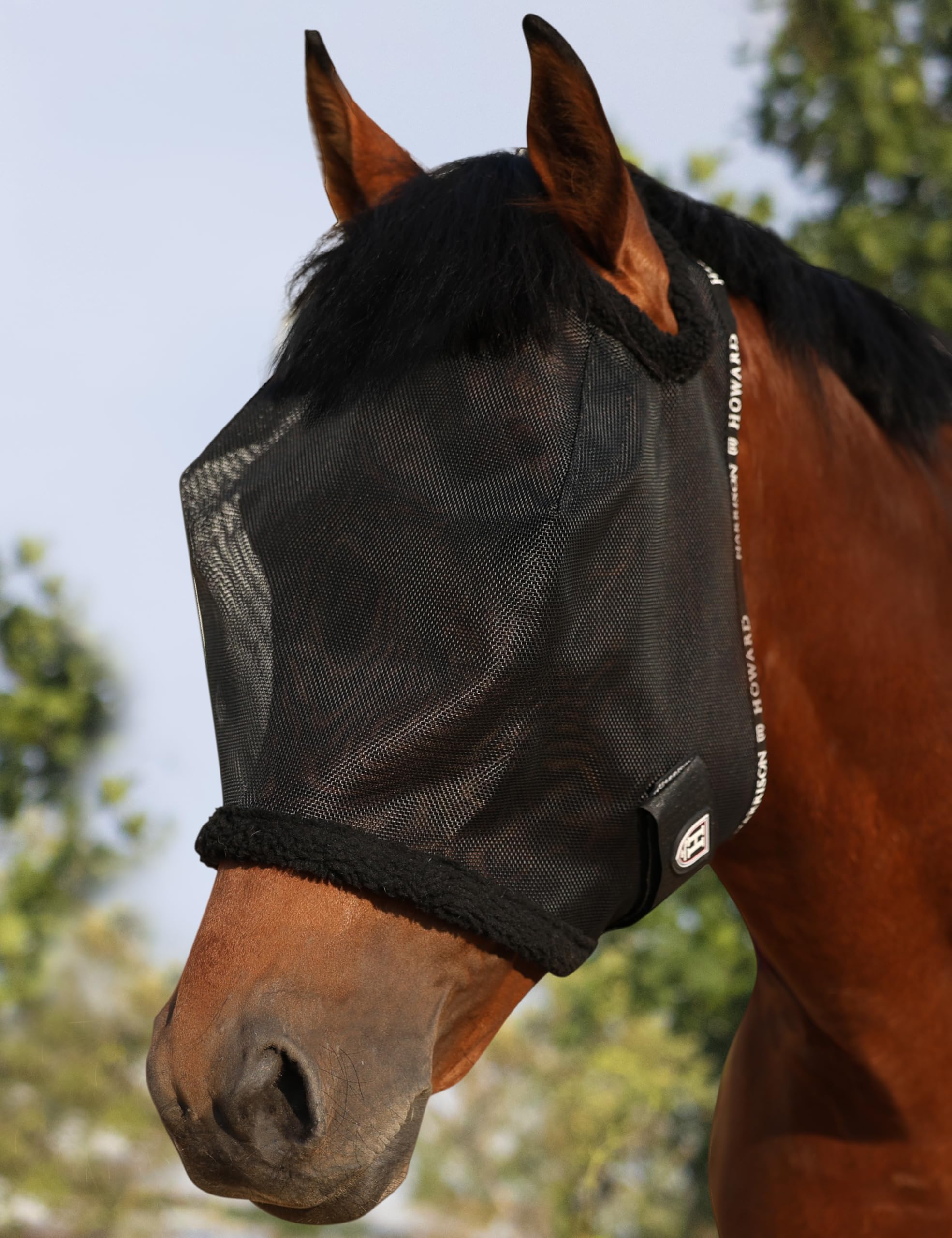Harrison Howard All Round Mesh Horse Fly Mask UV Protective with Fleece Padded Edging Black L