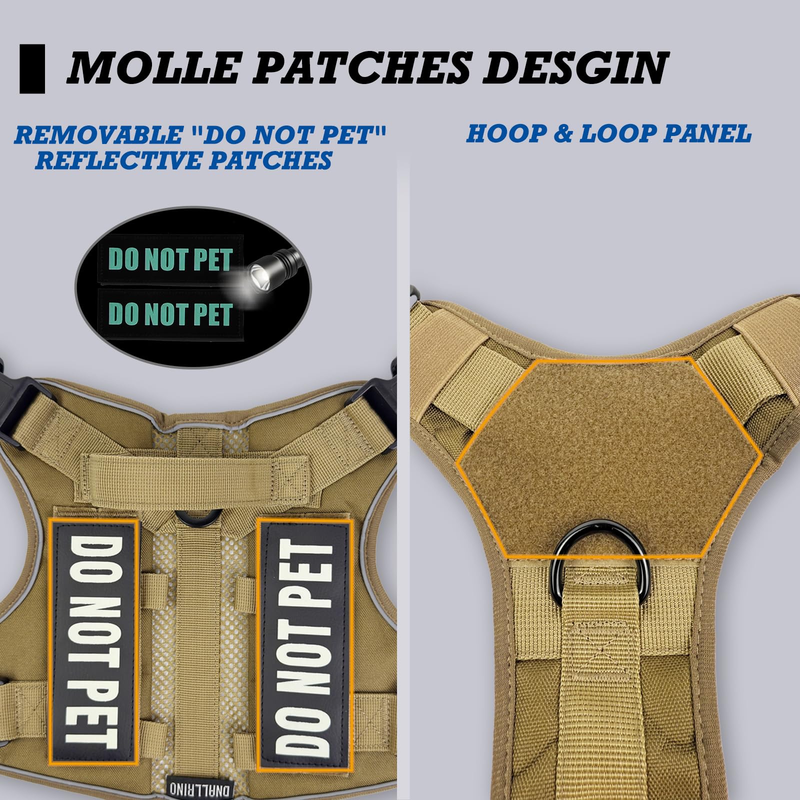 Dnallrino Tactical Dog Harness For Large And Xl Breeds, Air Dog Vest No Pull With Reflective Do Not Pet Patches, Breathable Dog