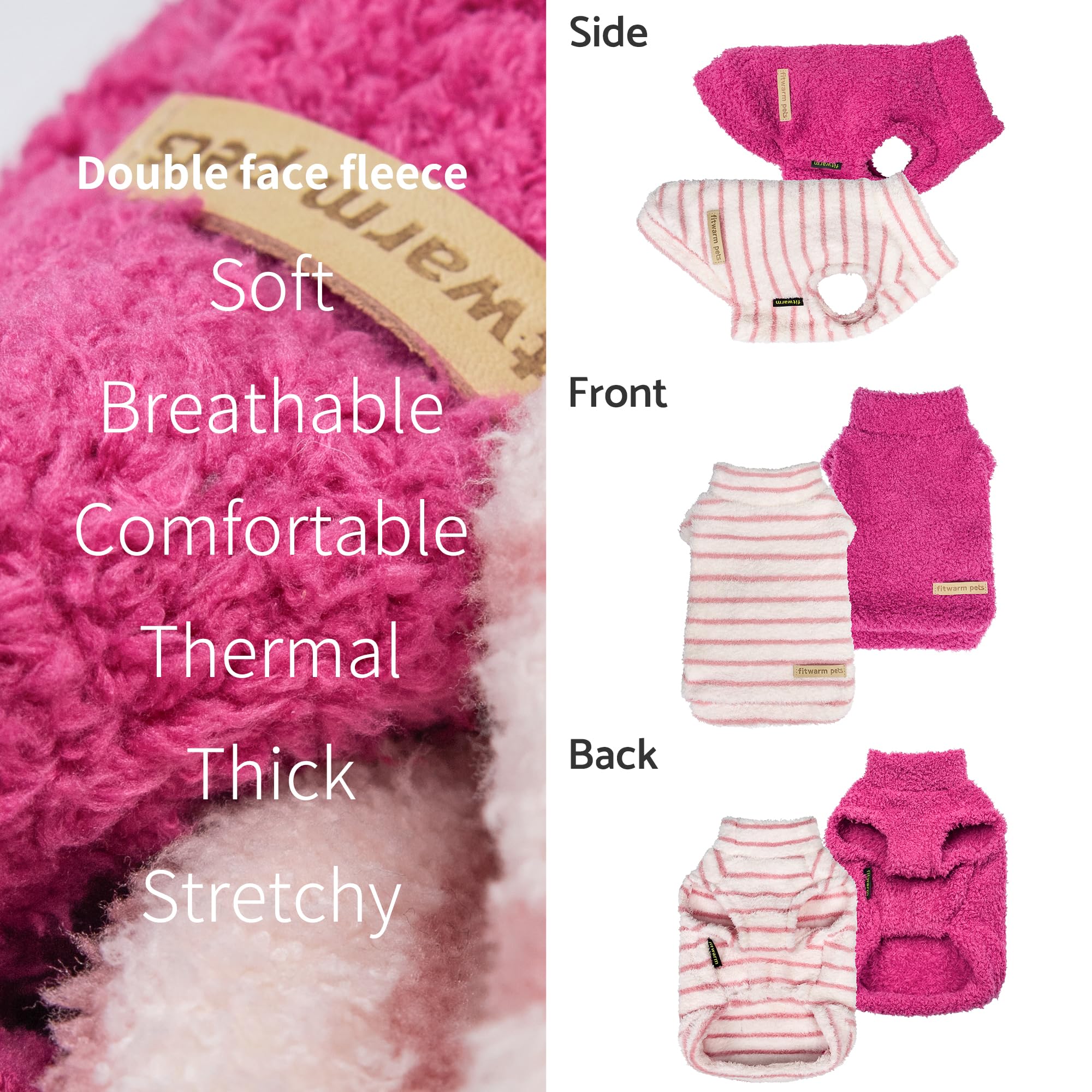 Fitwarm 2 Pack Striped Fleece Dog Sweater, Warm Winter Dog Clothes for Small Dogs Girl, Fuzzy Turtleneck Pet Outfit, Doggy Pullo