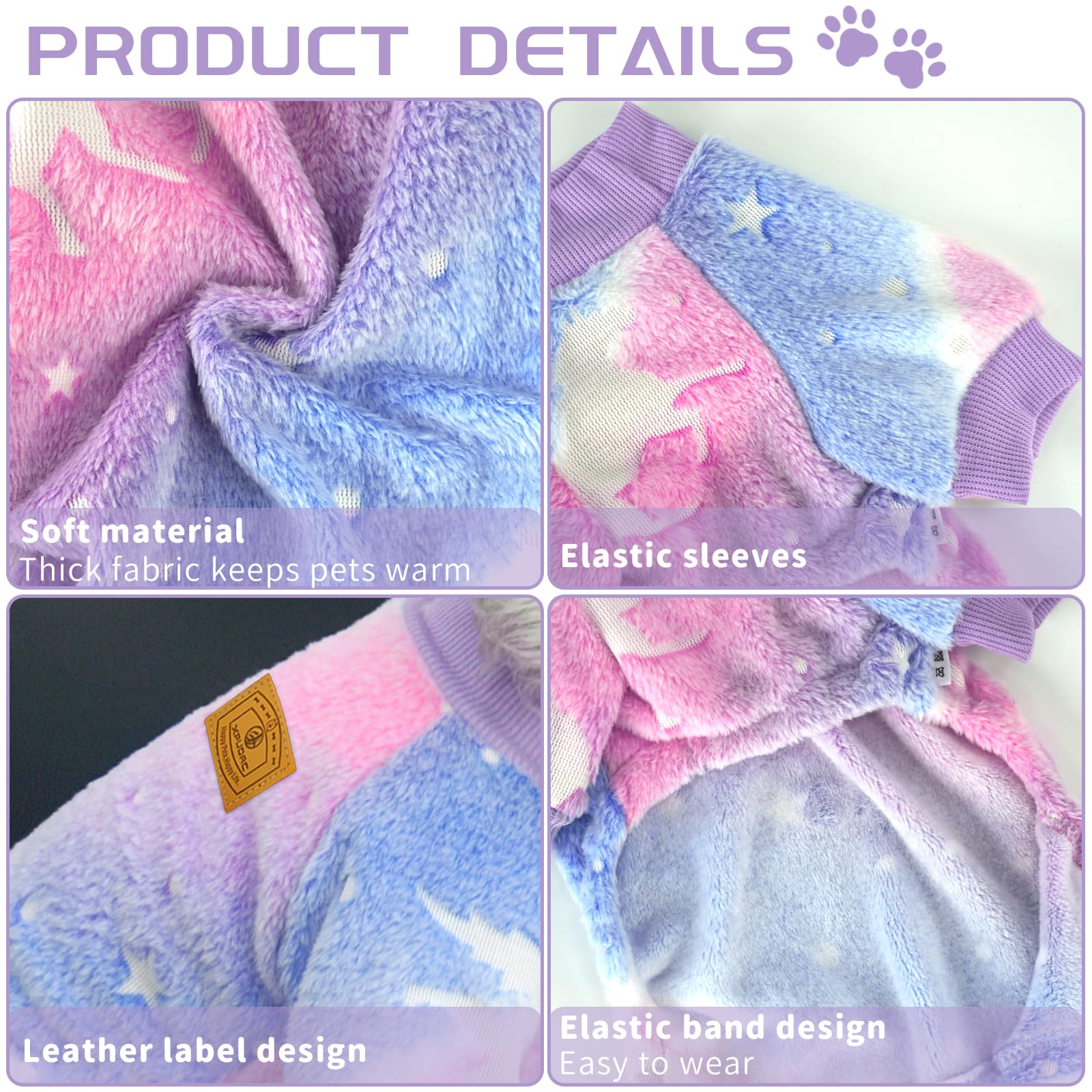 XPUDAC Dog Sweater Glows in The Dark Fleece Pajamas for Small Medium Dogs Girl Boy Puppy Clothes for Halloween Cristmas Winter(S