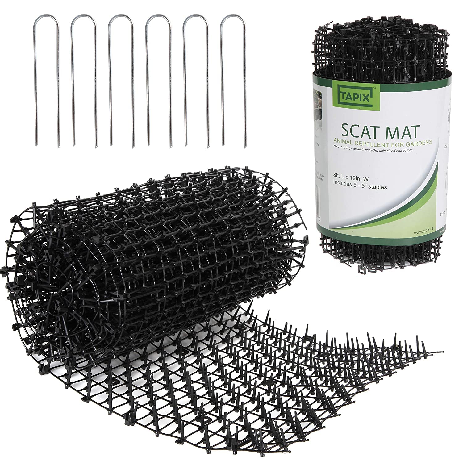 Tapix Cat Scat Mat With Spikes Digging Stopper (8 Ft.) Anti-Cat Network Cat Strips, Cat Deterrent Mat For Indoor And Outdoor With 6 Staples