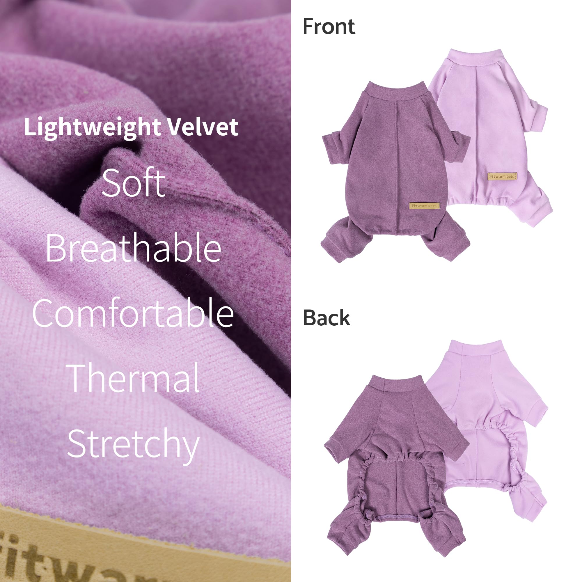 Fitwarm 2 Pack Lightweight Fleece Dog Pajamas, Warm Winter Dog Clothes for Small Dogs Boy Girl, Cozy Pet Onesie with Feet, Viole
