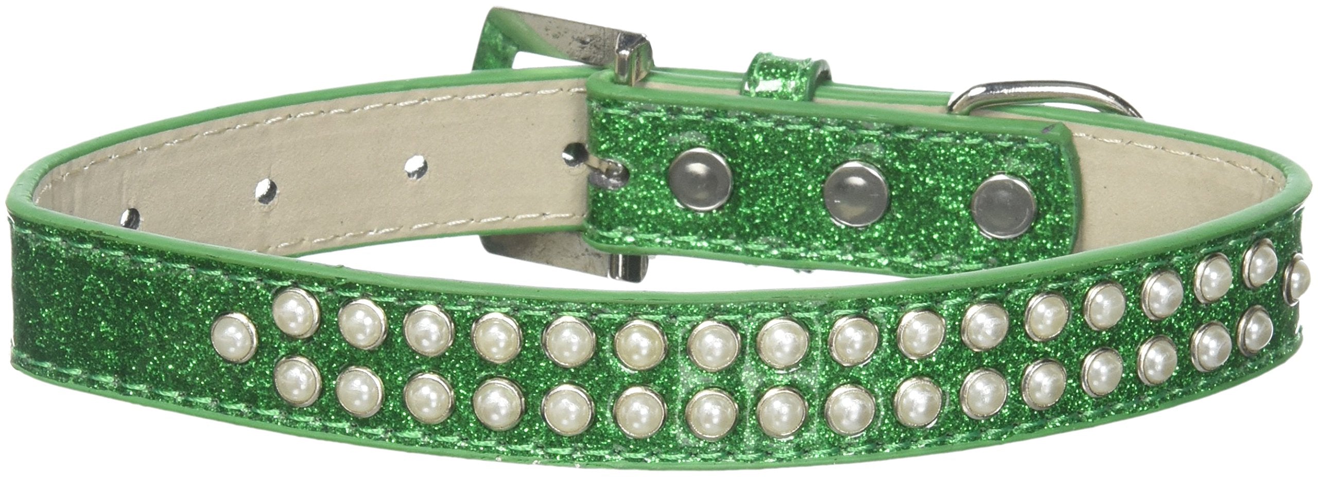Dog, Puppy & Pet Ice Cream Collar, &quot;Two Row Pearl Rimsets&quot; Emerald Green 14