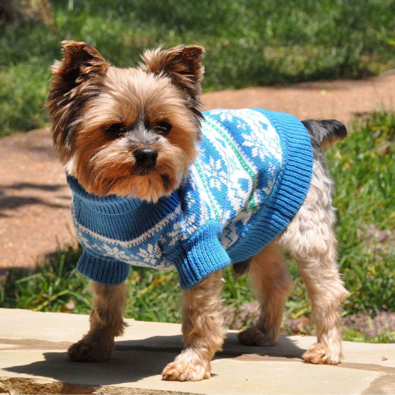 Doggie Design Combed Cotton Snowflake Hearts Dog Sweater (2X-Large, Blue)