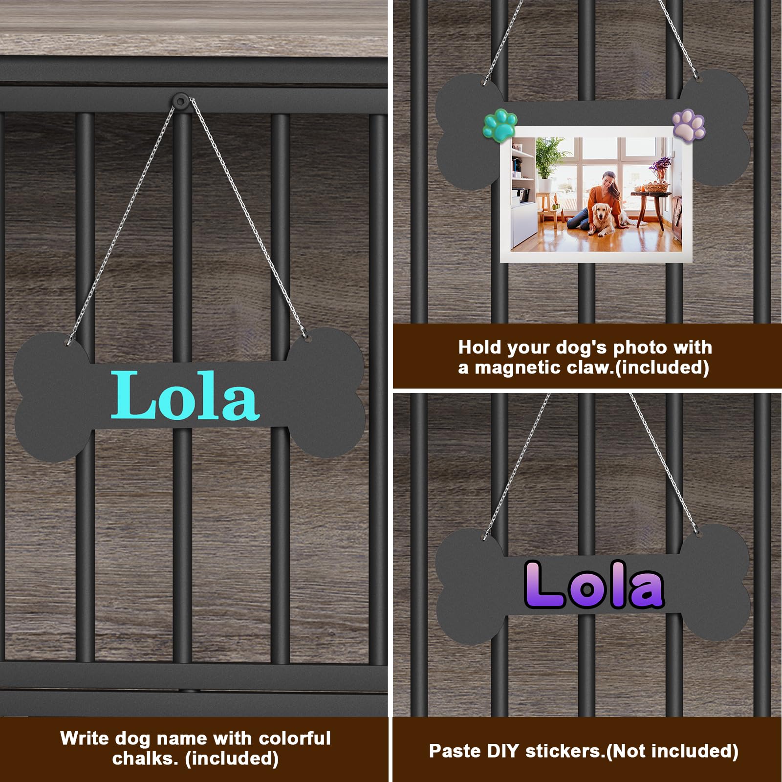 EasyCom Foldable Dog Crate Furniture, 41.3 Dog Crates for Medium/Large Dogs, Wooden Dog Kennel Indoor with Tag & Adjustable Bowl