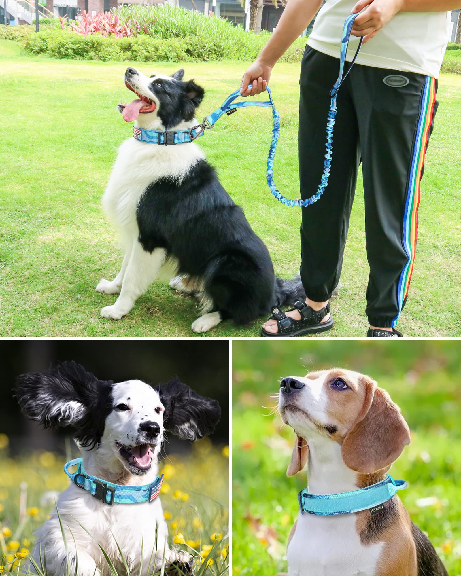 Hotsky Tactical Dog Collar and Leash Set, Heavy Duty Military Airtag Dog Collar with Handle and Metal Buckle for Training and Wa