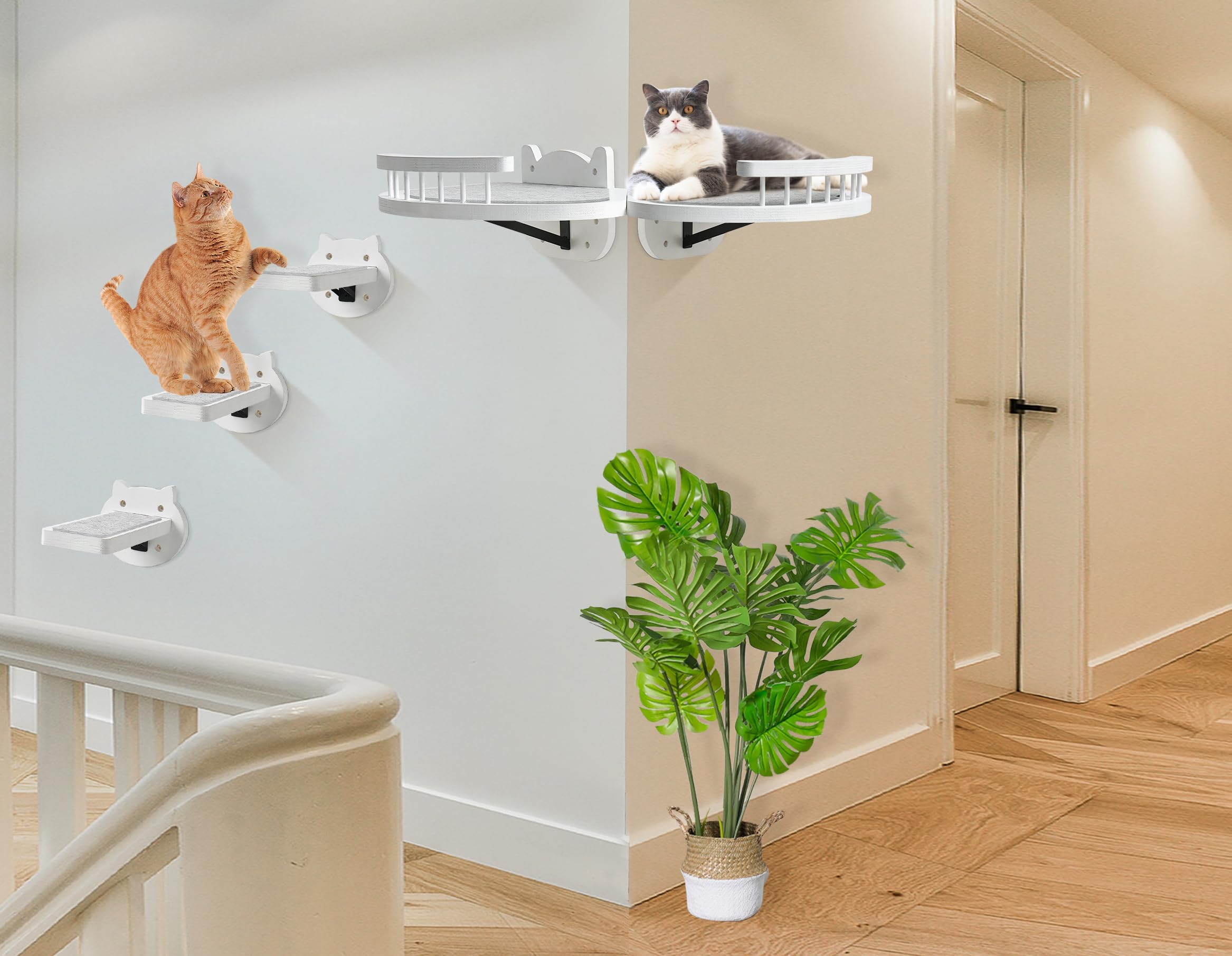 Cat Wall Shelves, Cat Shelves And Perches For Wall, Wood Cat Shelves Wall Mount, Cat Wall Furniture With 3 Cat Wall Steps Cat Sc