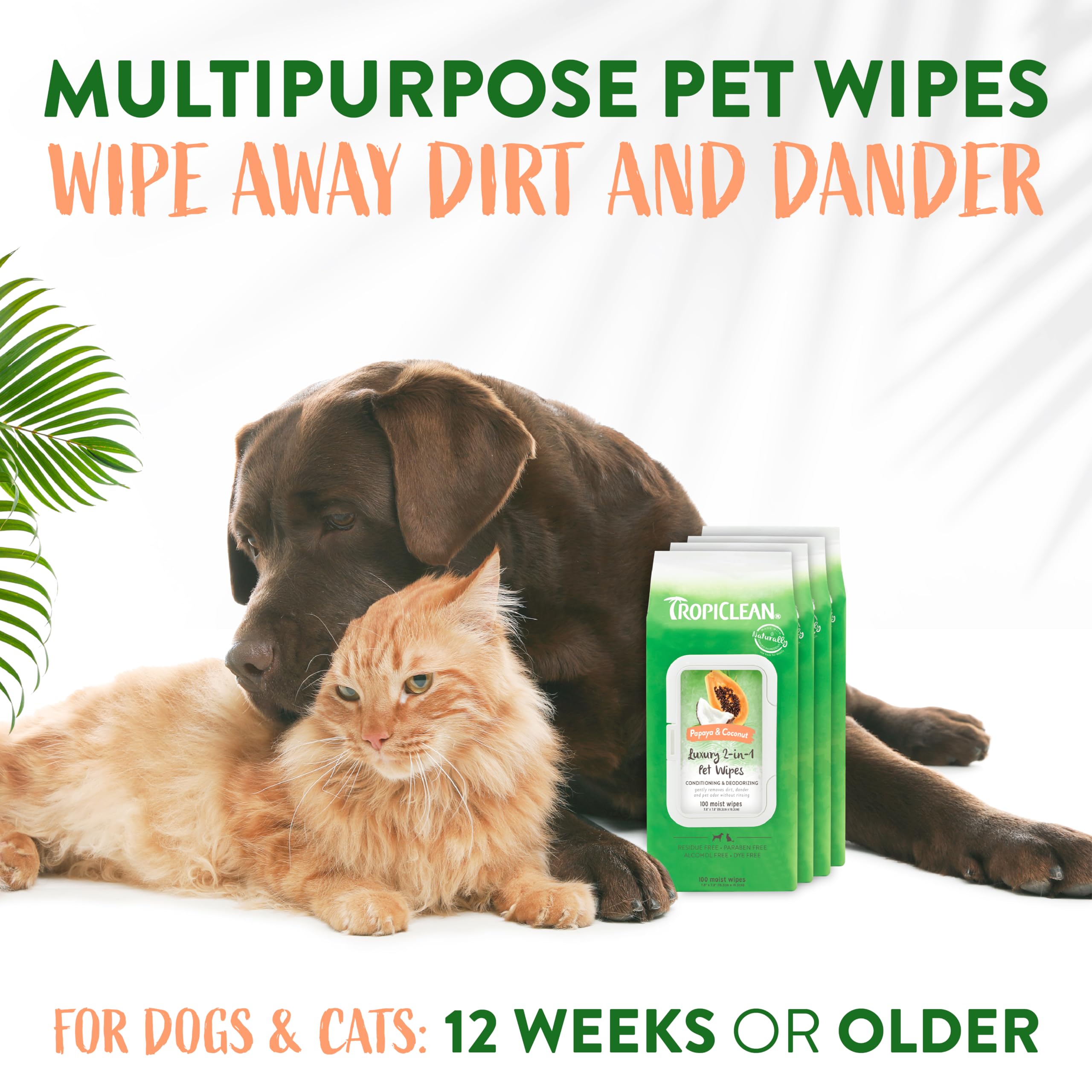 Tropiclean Papaya & Coconut Dog Wipes For Paws And Butt | Deep Cleaning Dog Grooming Wipes | Safe For The Face | Cat Friendly |