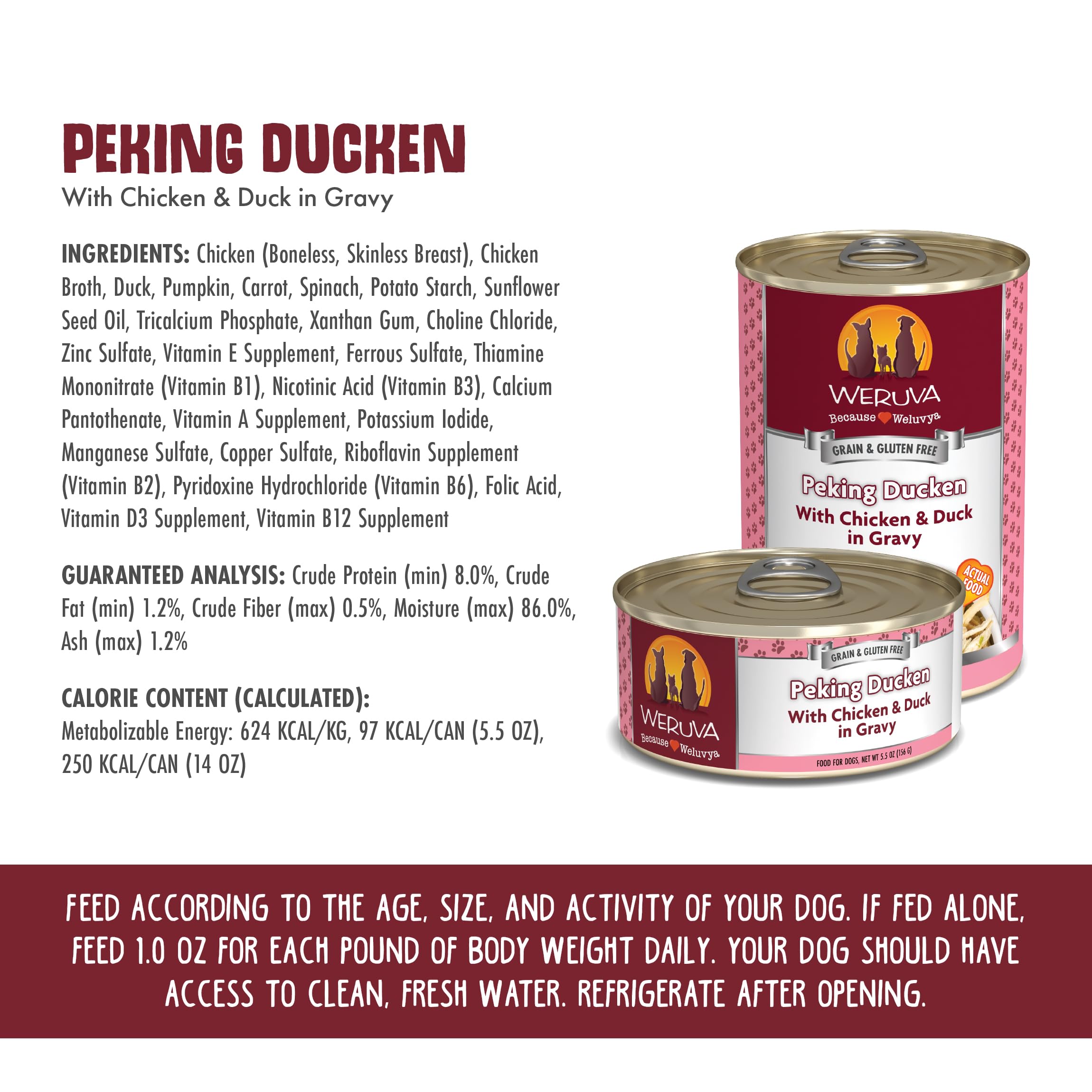 Weruva Classic Dog Food, Peking Ducken with Chicken Breast & Duck in Gravy, 14oz Can (Pack of 12)