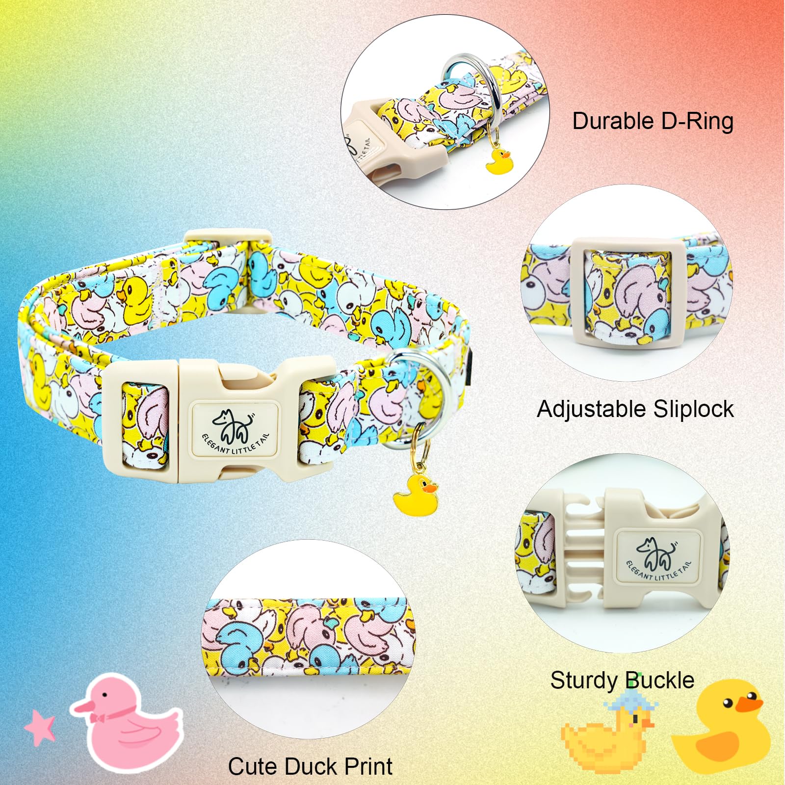 Elegant Little Tail Dog Collar-Cute Dog Pet Collars Duck Print Puppy Adjustable Soft Cotton Girl Boy Dog Collars For Small Mediu