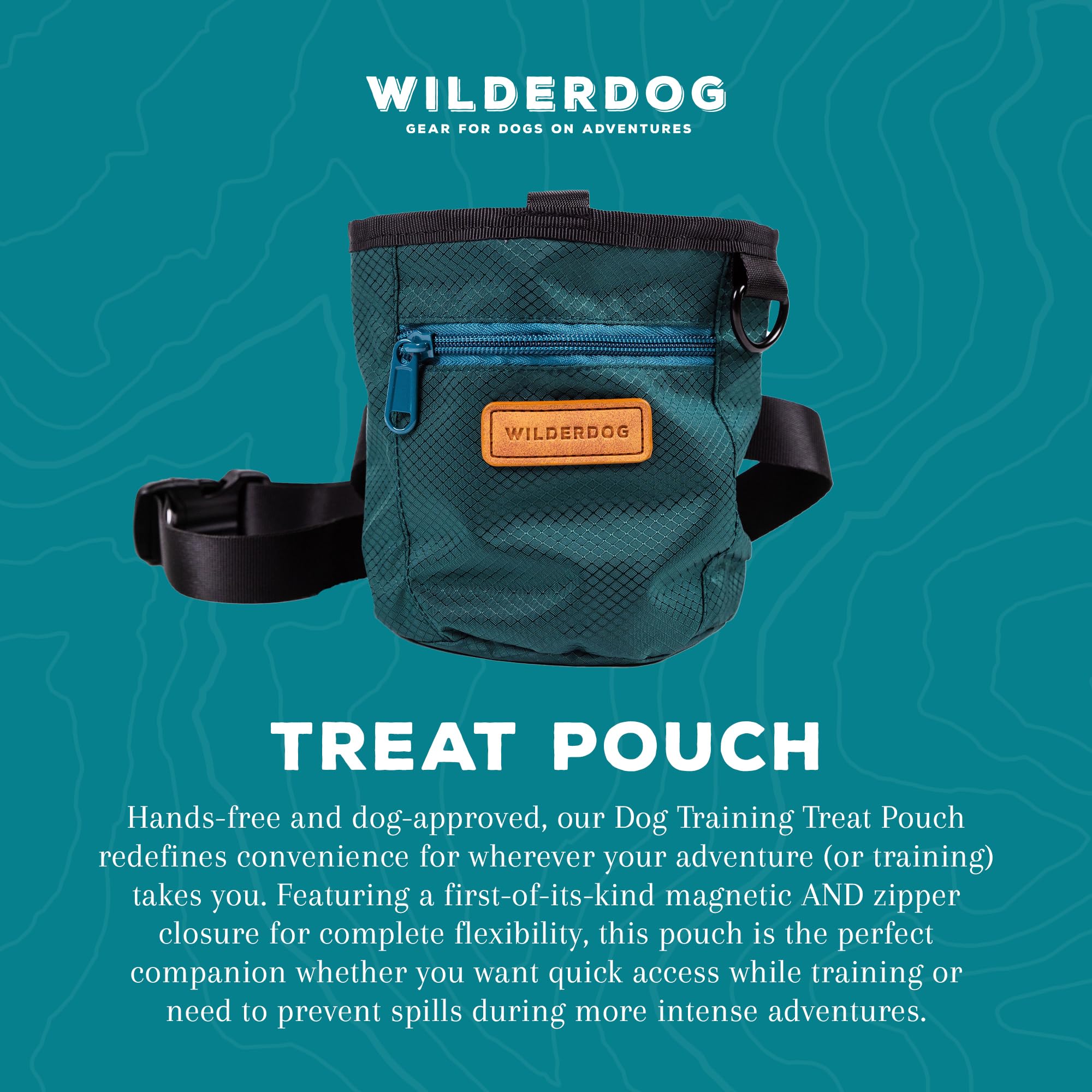 Wilderdog Dog Training Treat Pouch with Magnetic and Zipper Closure, Carabiner Attached, Adjustable Waist Strap