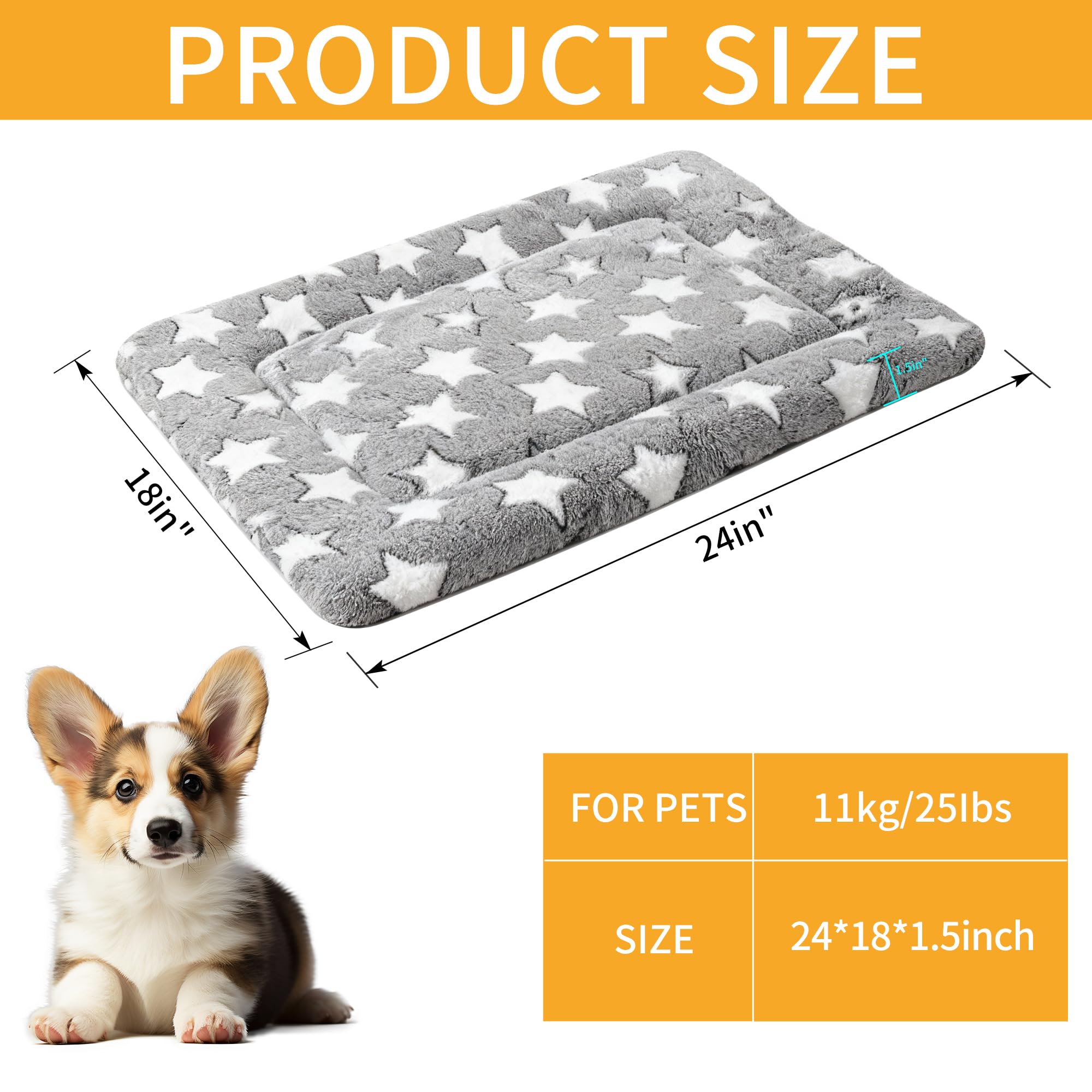 Dog Bed Mat, Reversible Crate Pads for Small/Medium/Large Dogs & Cats Sleeping, Portable & Soft, Dog Beds Crate Pad (Grey, S(24*