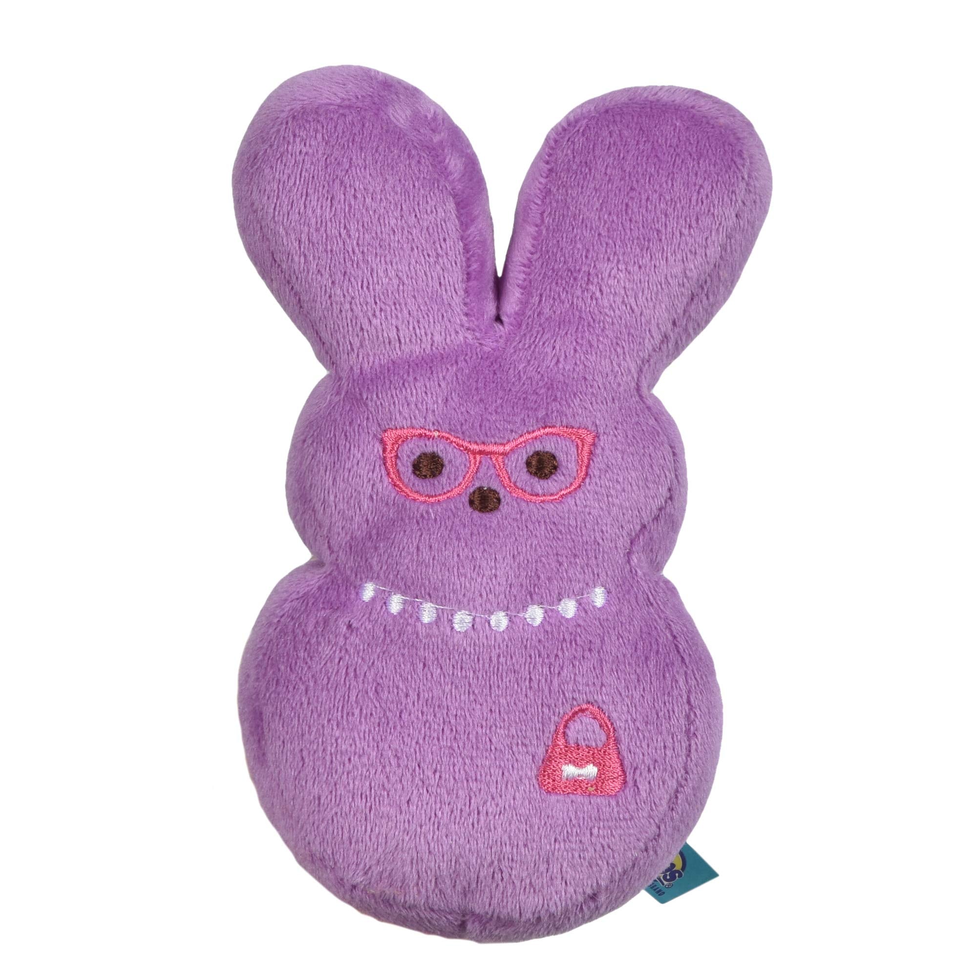 Peeps For Pets Bunny 12 Inch Purple Dress-Up Bunny Plush Dog Toy | Dog Chew Toy For All Dogs With Pearl Necklace | Large Dog Toy