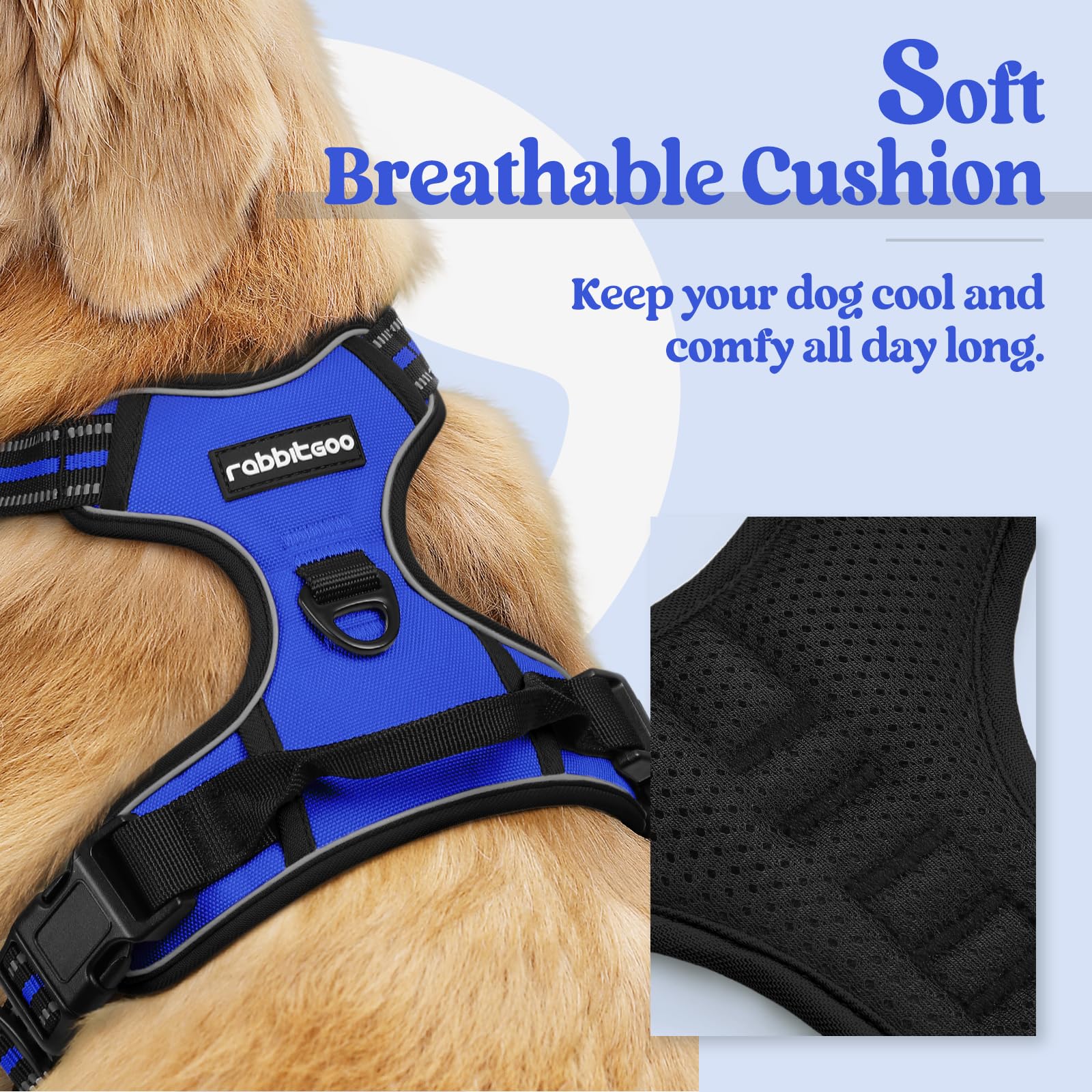 Rabbitgoo Dog Harness No Pull With 2 Leash Clips, Adjustable Soft Padded, Reflective Oxford No Choke Pet Vest With Easy Control