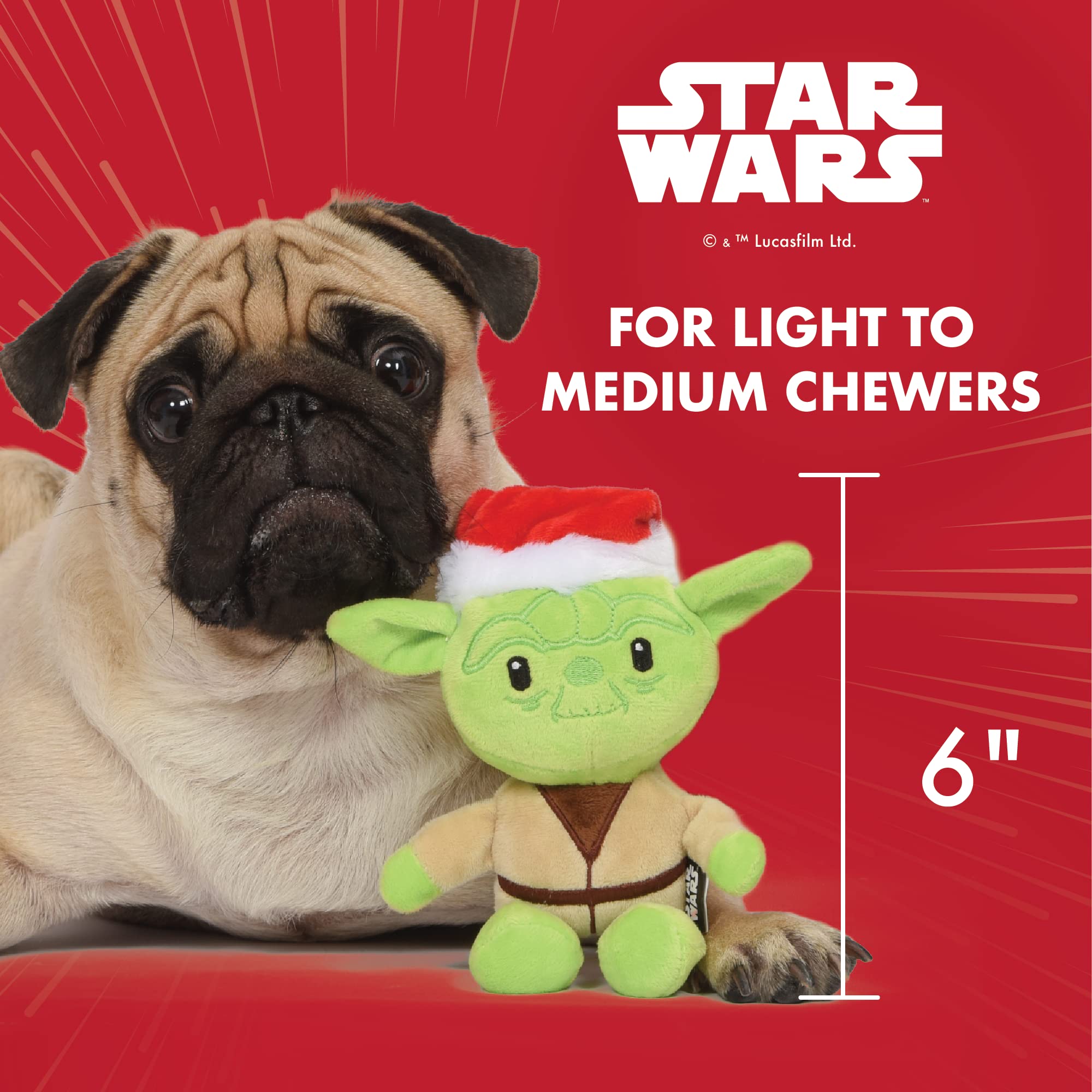 STAR WARS Dog Toy Yoda Dog Toy for Holidays | Santa Yoda Squeaky Dog Toy Chew Toy | Holiday Dog Toy Plush Toys for Dogs | 6 Inch