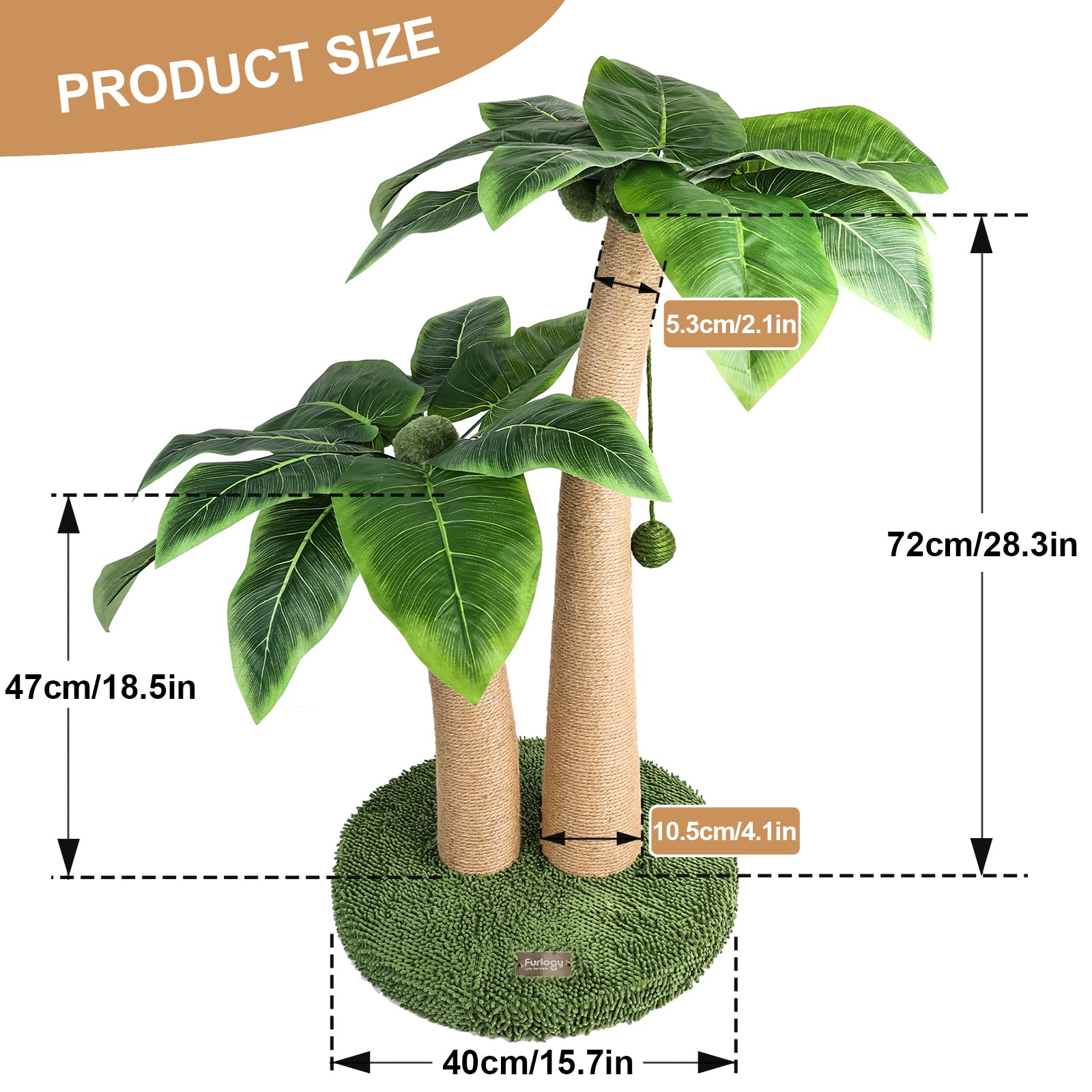 Furlogy Cat Scratching Post, 35'' Tall Cat Scratcher With Natural Sisal Rope, 5 Interactive Toy Balls And 2 Curved Design Scratc