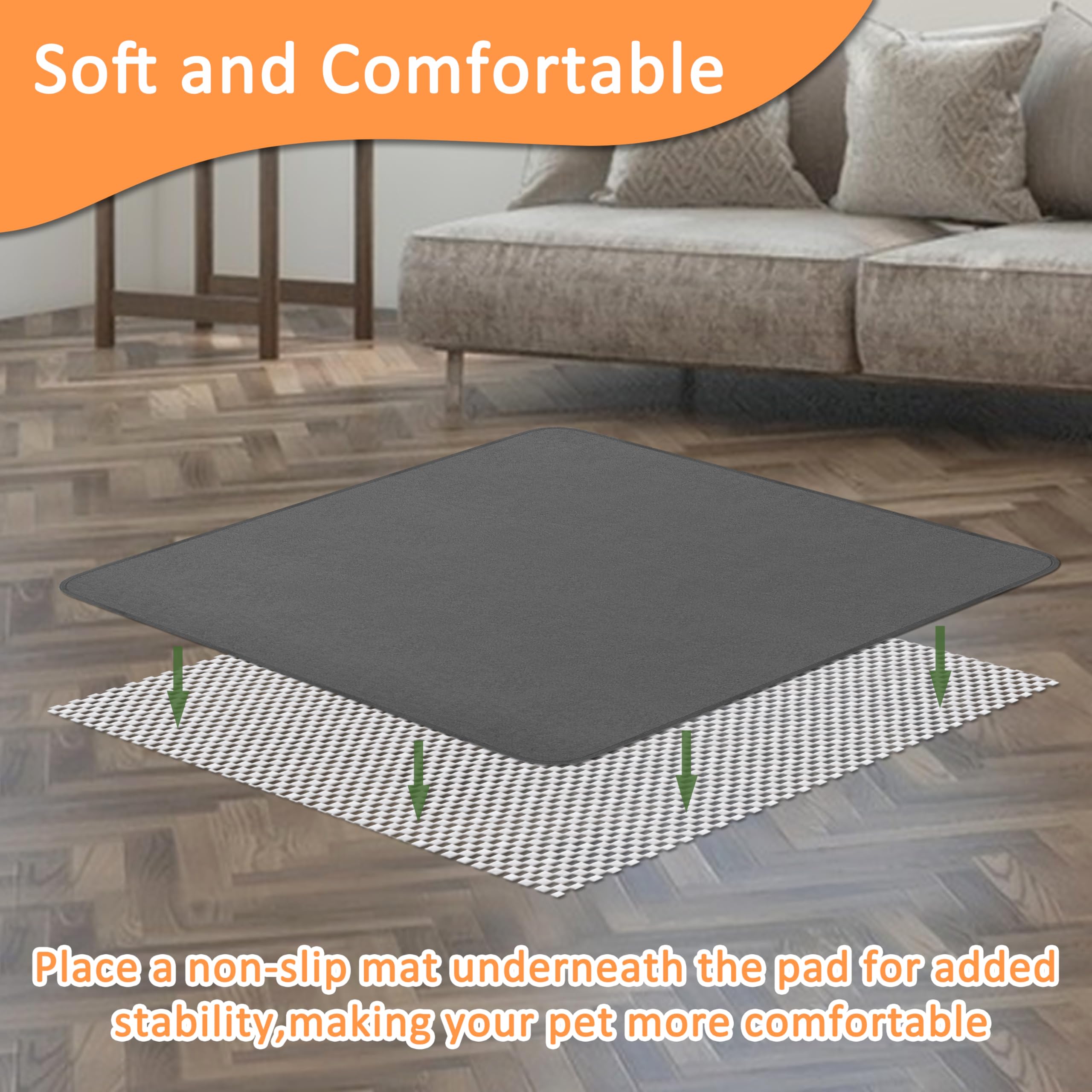 Bunlitent Extra Large Washable Dog Pee Pads, 63x63 Inch, Non-Slip Waterproof, Grey, Pack of 3