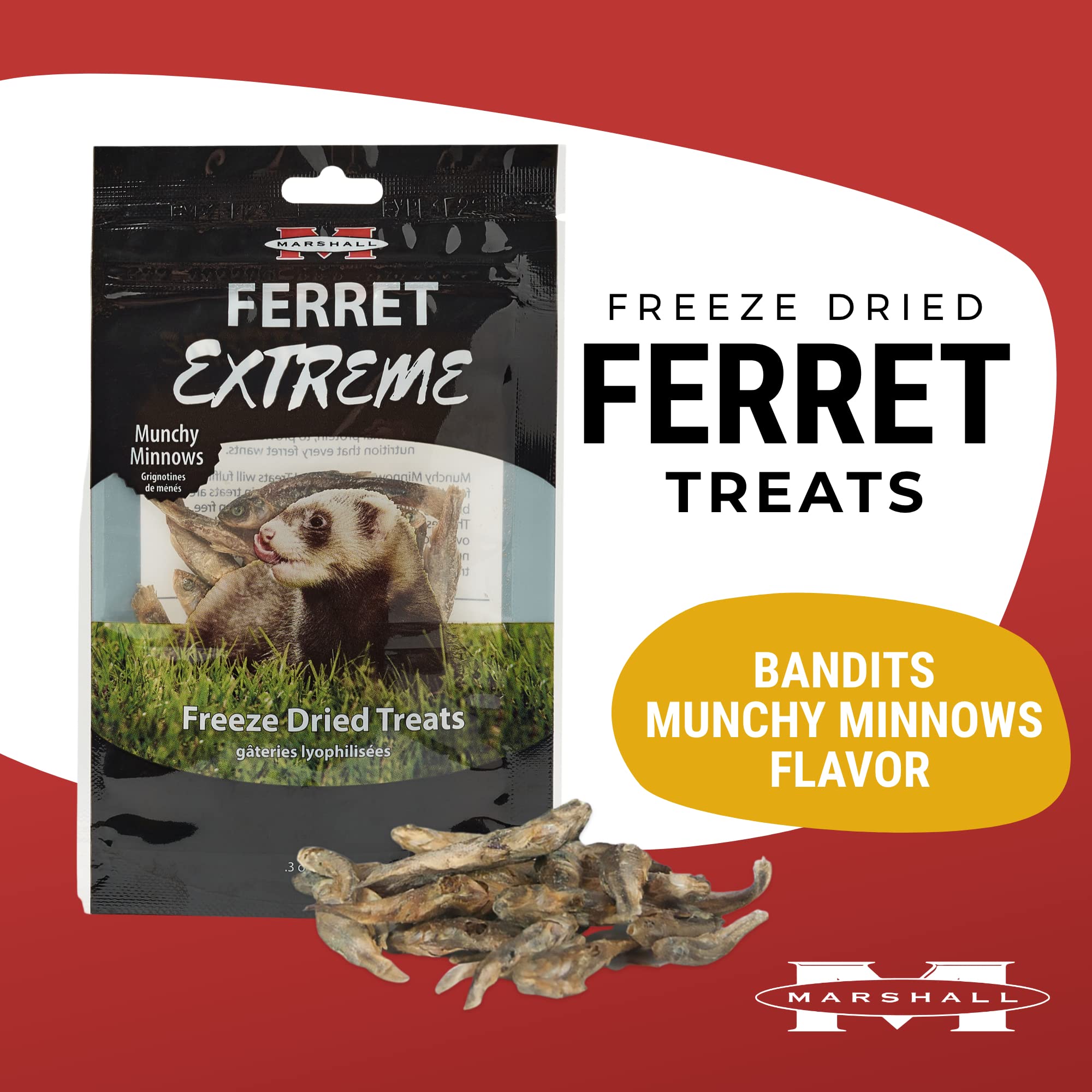 Marshall Pet Products Ferret Extreme Freeze-Dried Treats - Munchy Minnows, 1 oz - Nutritious & Delicious Healthy Snacks for Ferr