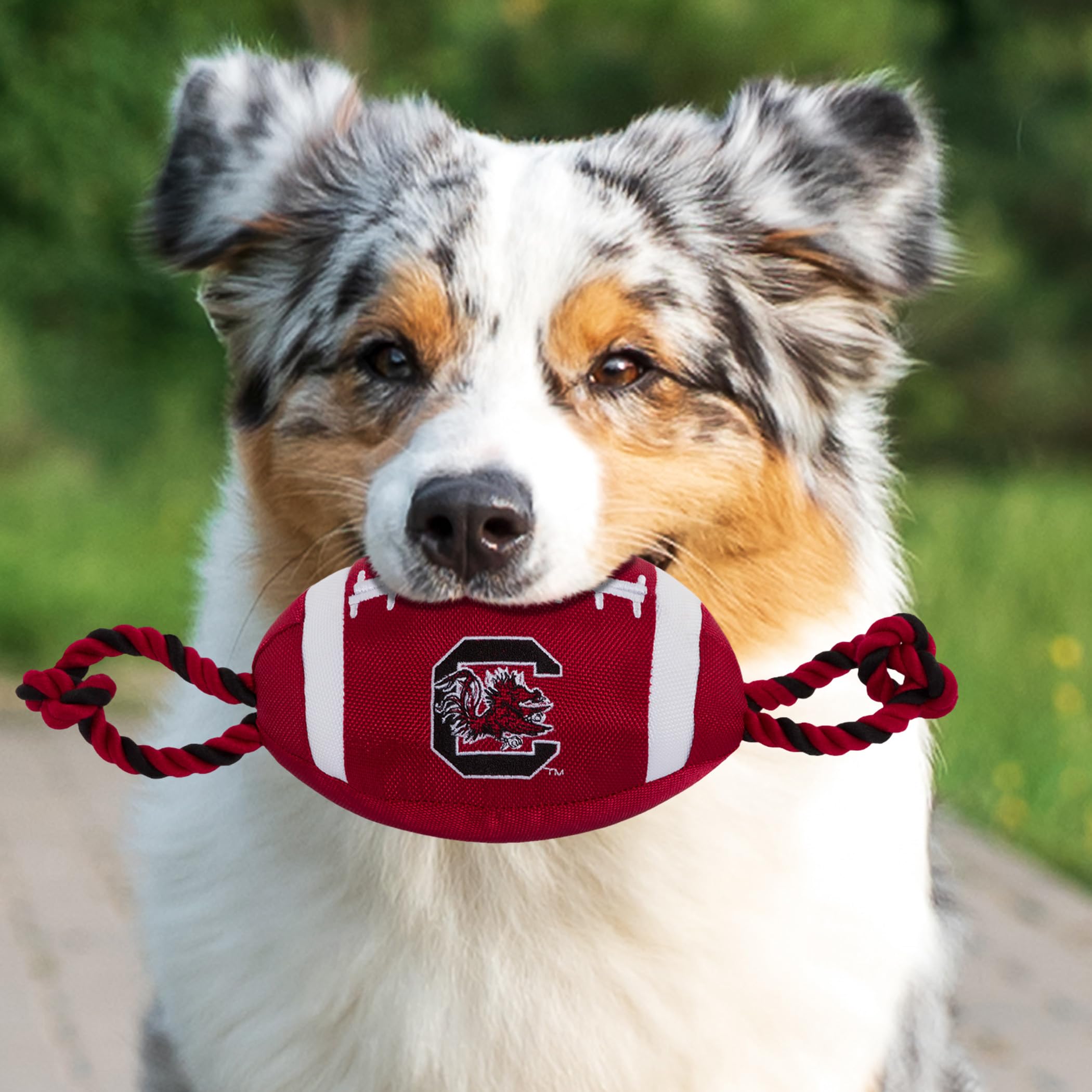 Pets First NCAA South Carolina Gamecocks Football Dog Toy, Tough Quality Nylon Materials, Strong Pull Ropes, Inner Squeaker, Col