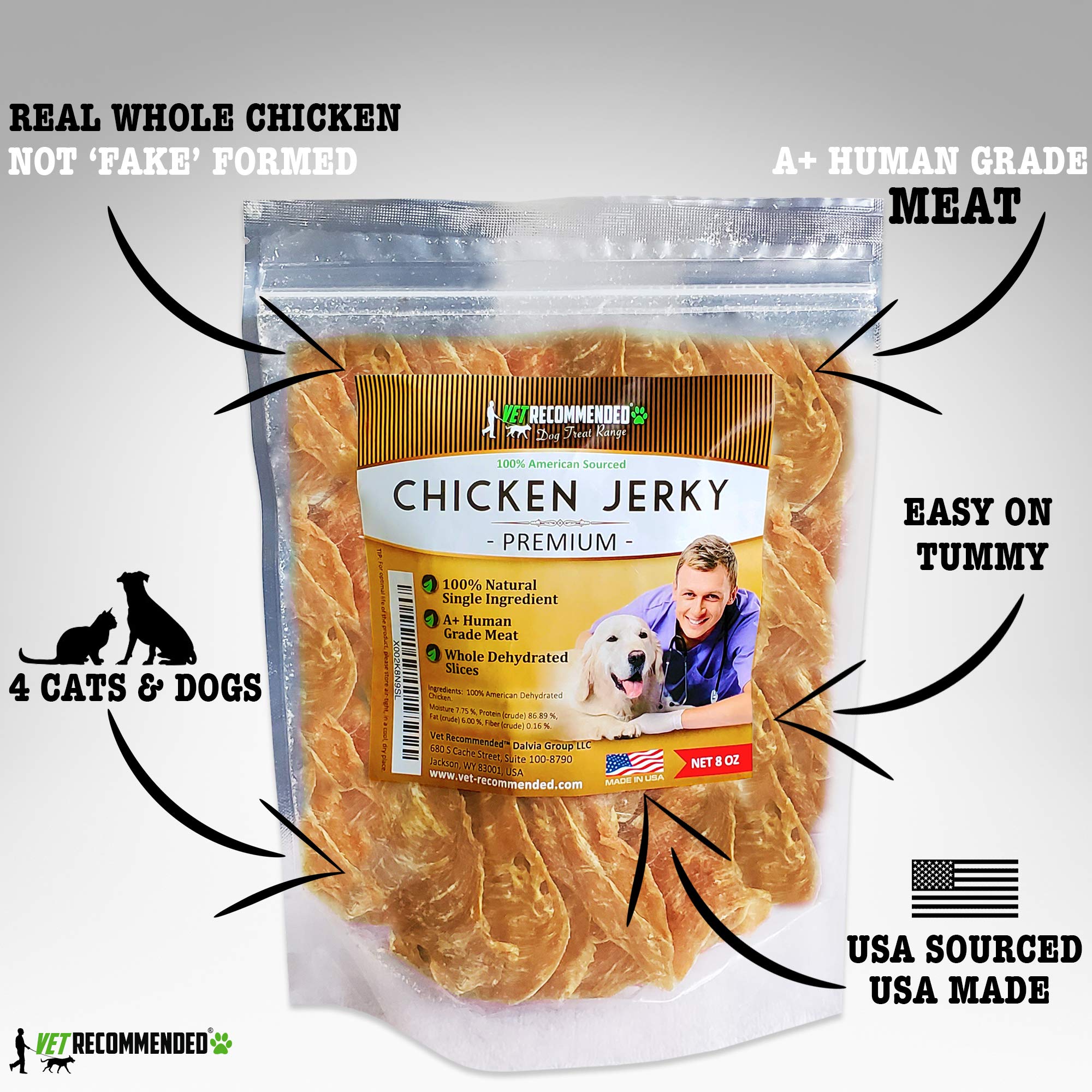Vet Recommended Premium Chicken Jerky for Dogs - Giant 8oz Bag | All Natural Dog Treats - Single Ingredient - No Fillers or Pres