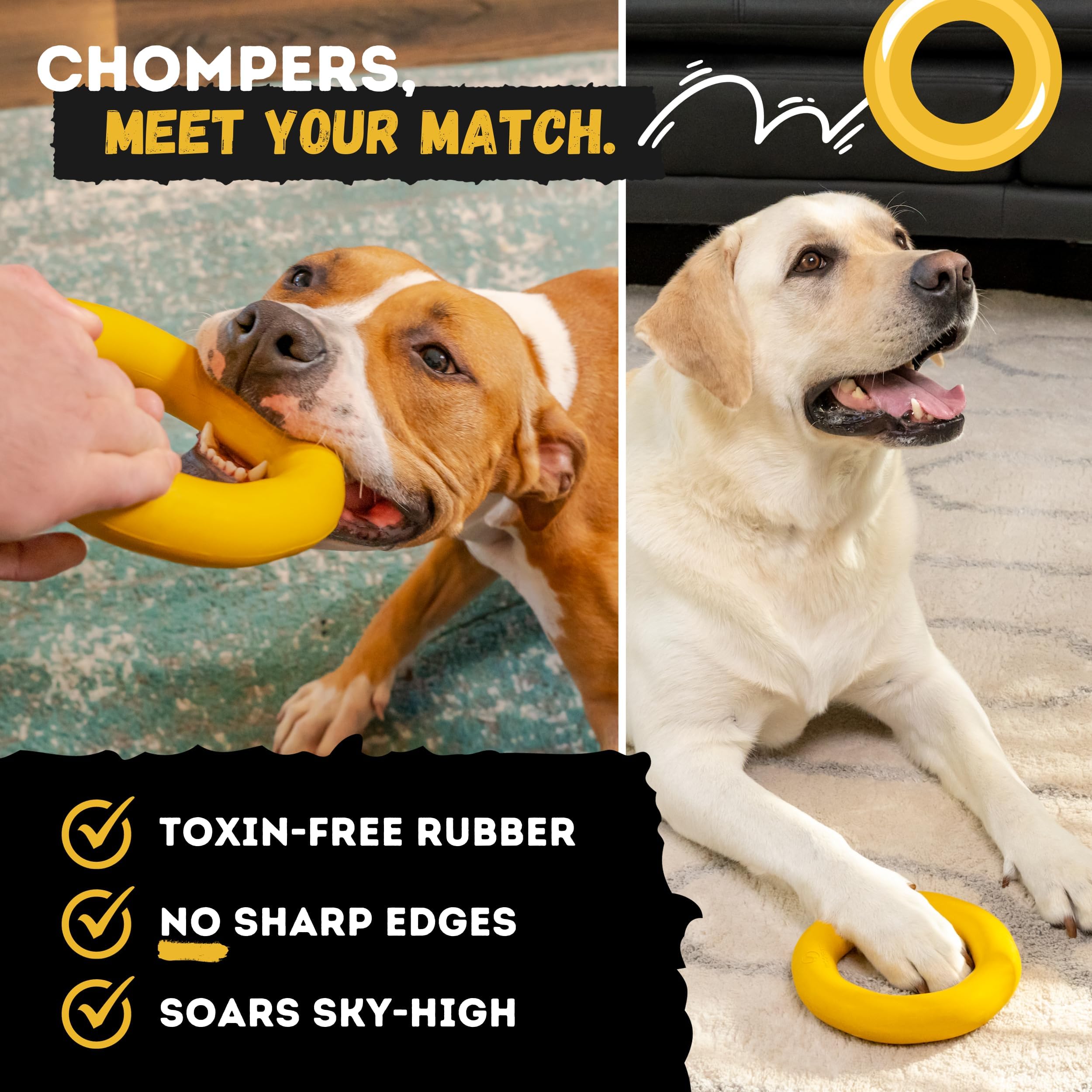 WoofBite Indestructible Dog Chew Toy - Durable Natural Rubber for Aggressive Chewers - Medium/Large, 6.5"x1.25", Lifetime Replacement