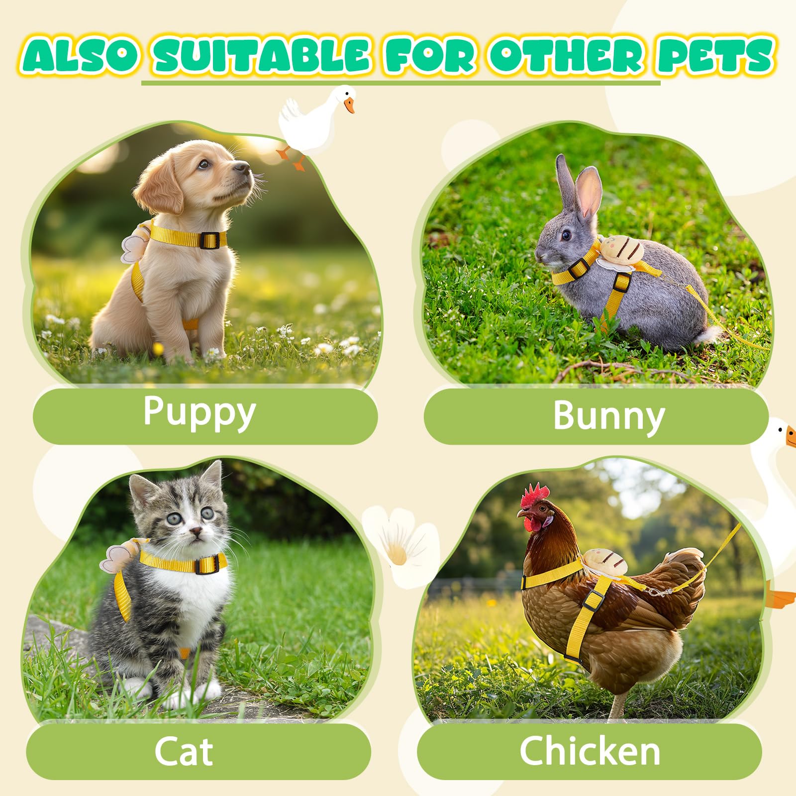 SilTriangle Duck Harness Leash Set Duck Harness and Leash for Real Ducks Adjustable Walking Rope Pet Cute Pattern Outdoor Tracti