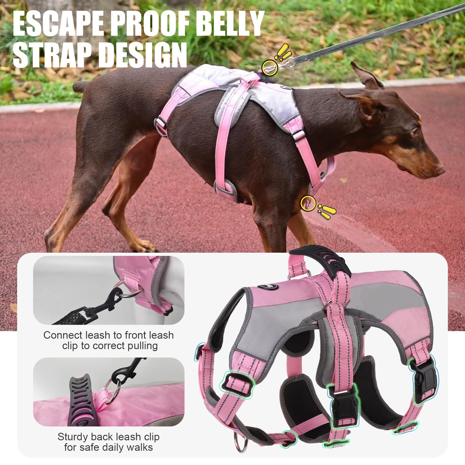 Mihachi Dog Harness For Large Dogs, Escape Proof No Pull Service Vest With Reflective Strips And Control Handle, Adjustable And