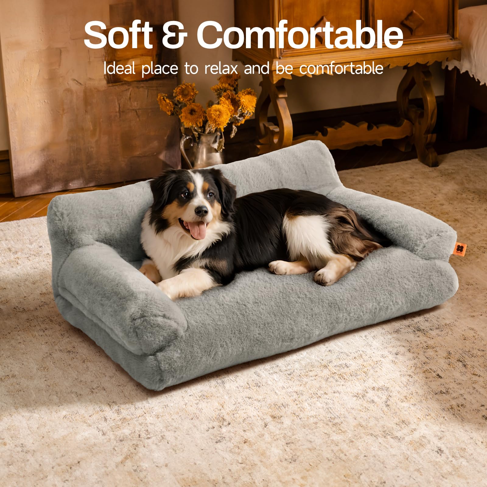 Mewoofun Cat Bed For Indoor Cats, Washable Dog Beds For Small Medium Dogs & Cats, Fluffy Cat Couch With Non-Slip Bottom (Grey, 3