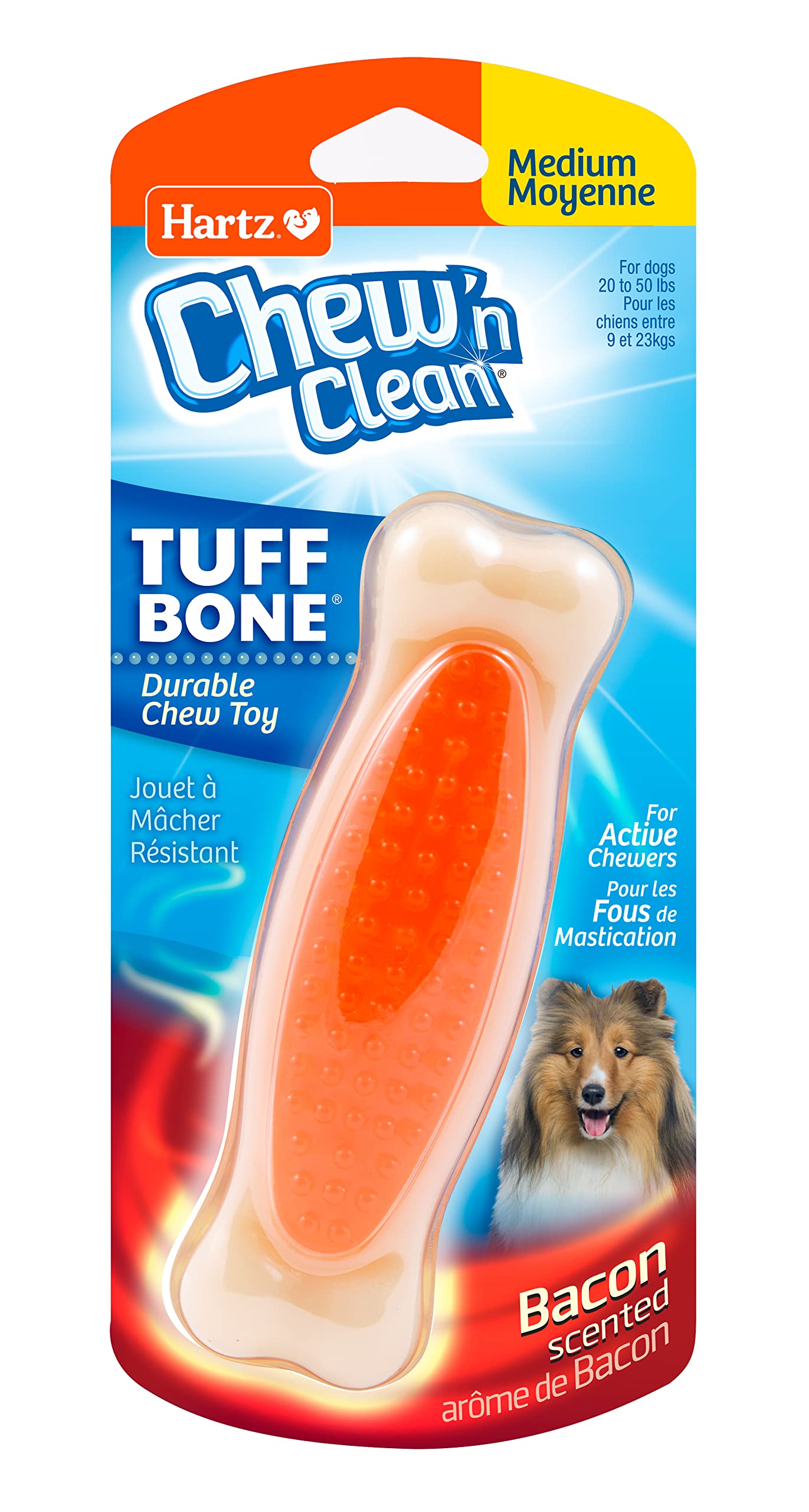 Hartz Chew 'N Clean Tuff Bone Bacon Scented Dental Dog Chew Toy - Medium