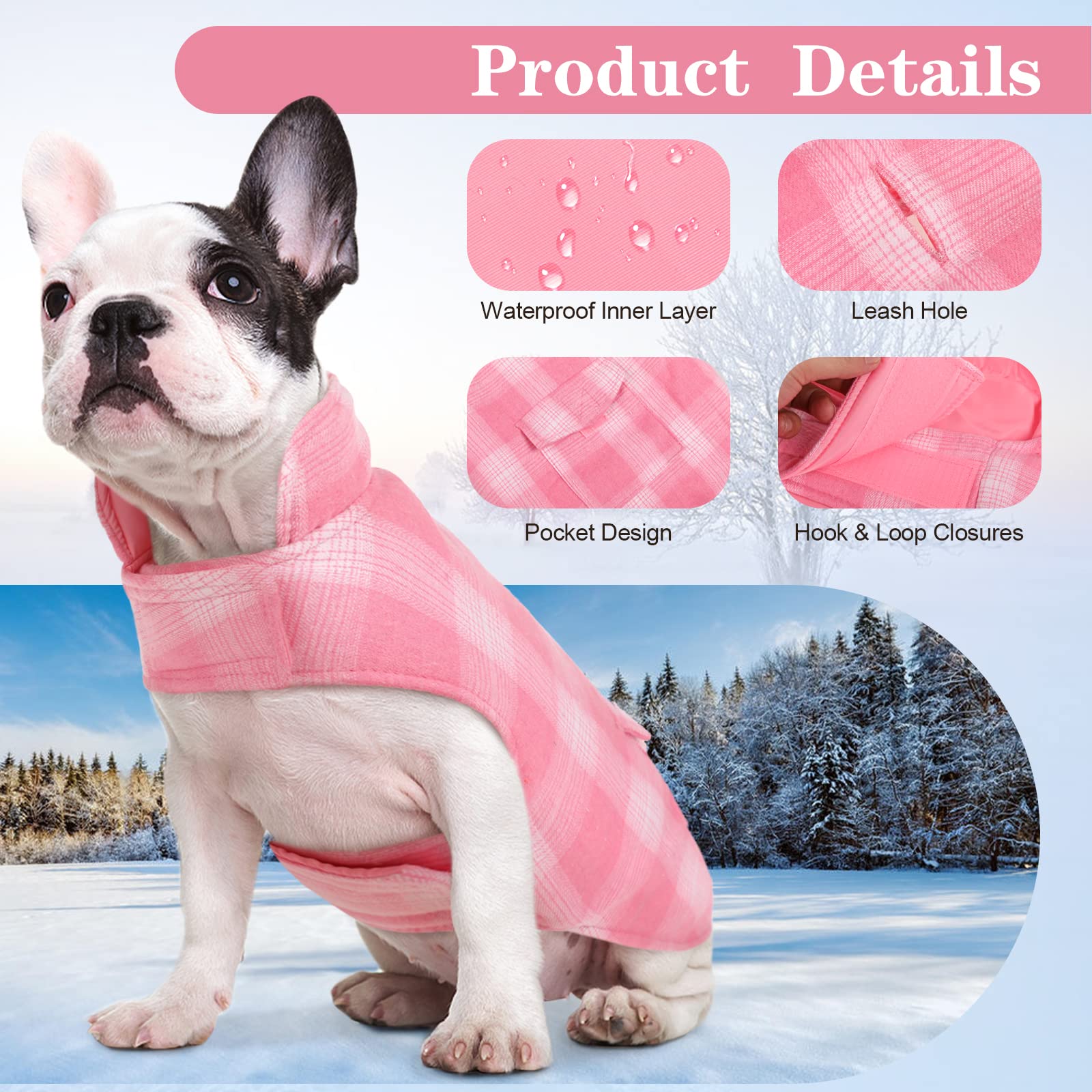 Kuoser Dog Winter Coat, Reversible Dog Jacket, Warm Dog Coat British Style Puppy Cold Weather Coat, Windproof Dog Clothes Dog Vest For Small Medium And Large Dogs Pink 3Xl