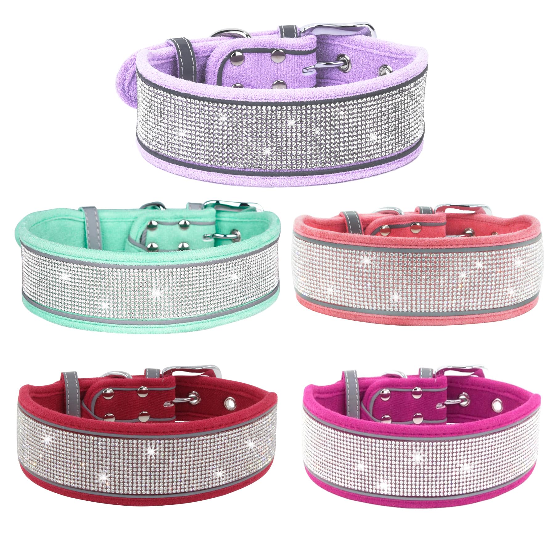 Bling Diamond Dog Collar For Females Girls,Soft Velvet Leather With Fancy Sparkly Crystal Rhinestones,Reflective Stripe,Suit Med