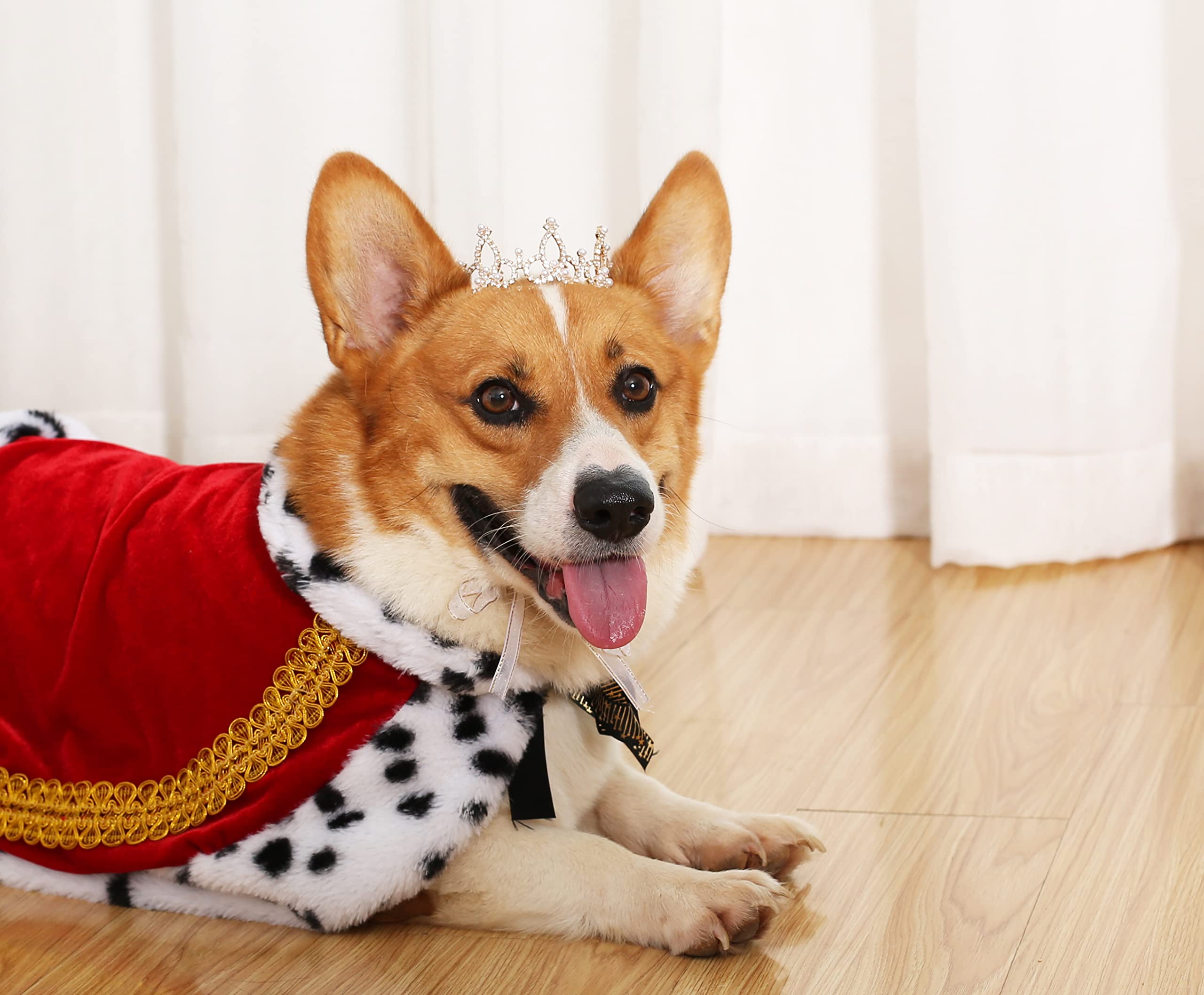 Lovelyshop Pet Series Gold Plated Royal Rhinestone Pearl Full Round Dog/Cat Crown For Rolyal Family Costume Hair Accessories-Med
