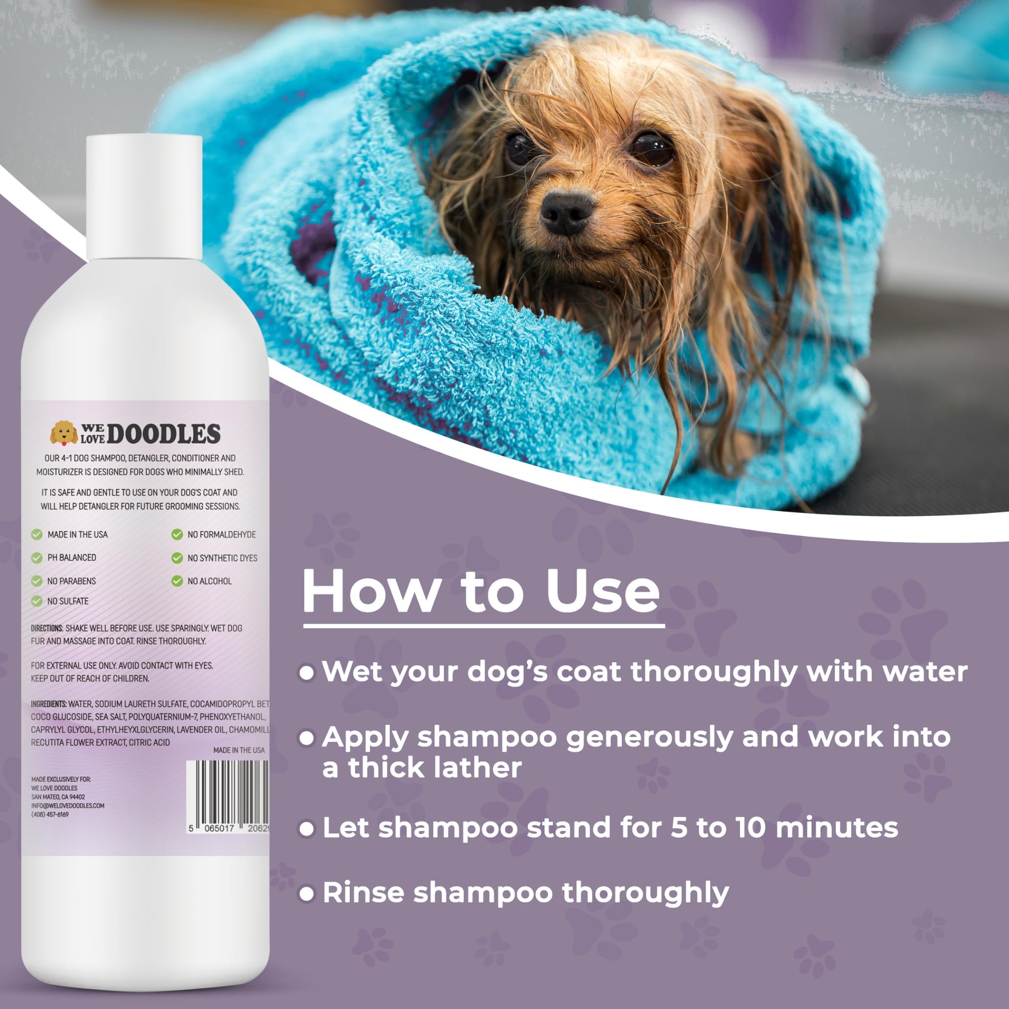 4-In-1 Dog Shampoo Dog Shampoo, Conditioner & Detangler - Best Shampoo For Goldendoodles, Poodles & Doodles - For Matted Pet Hai