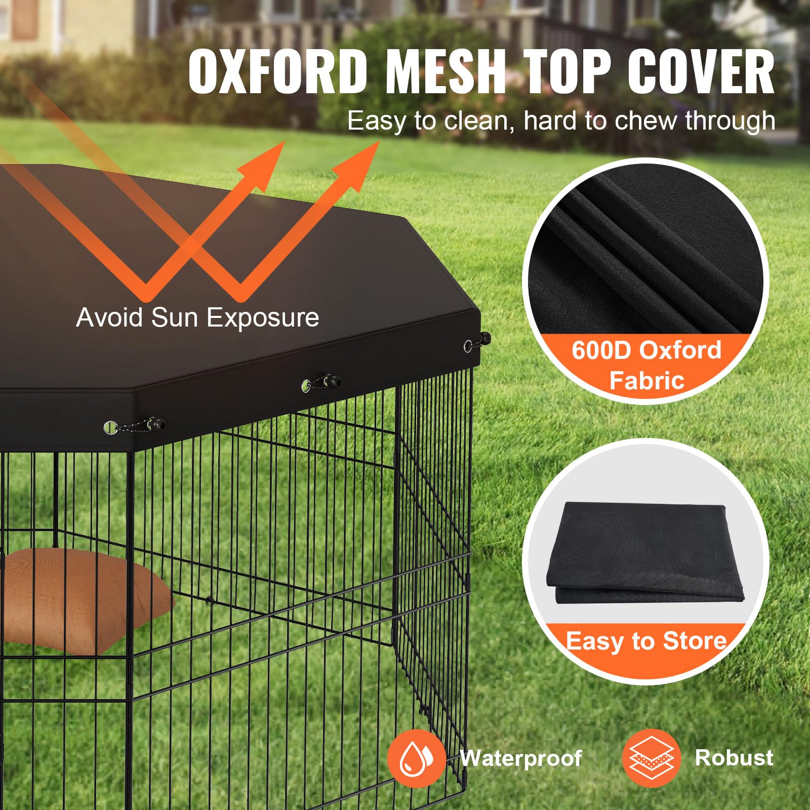 VEVOR Dog Playpen, 8 Panels Foldable Metal Dog Exercise Pen with Top Cover, 24 H Pet Fence Puppy Crate Kennel with Ground Stakes