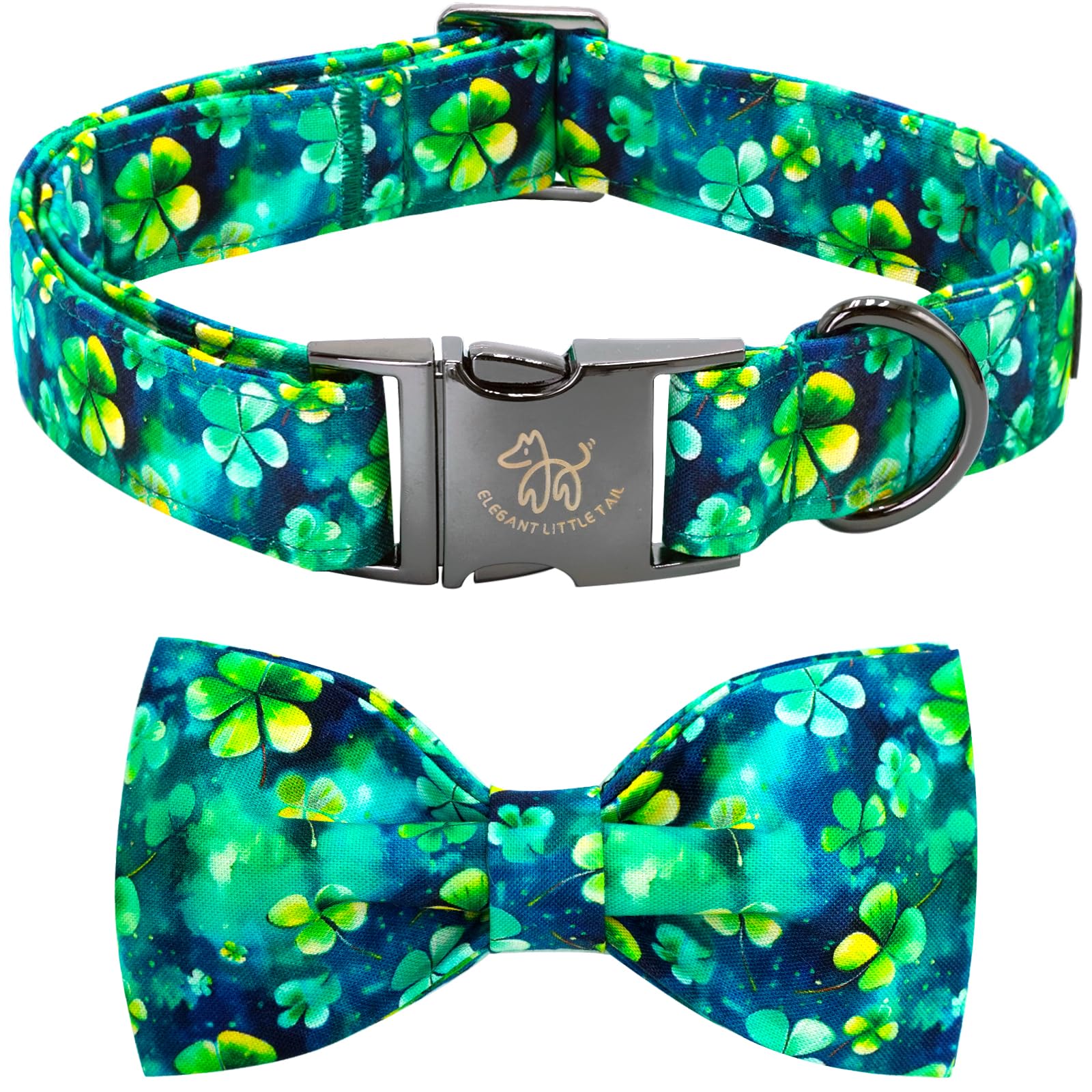Elegant little tail St Patrick's Dog Collar, Green Cute Colver Cotton Shamrock Pet Collar Trefoil Puppy Collar Bow Holiday Adjus