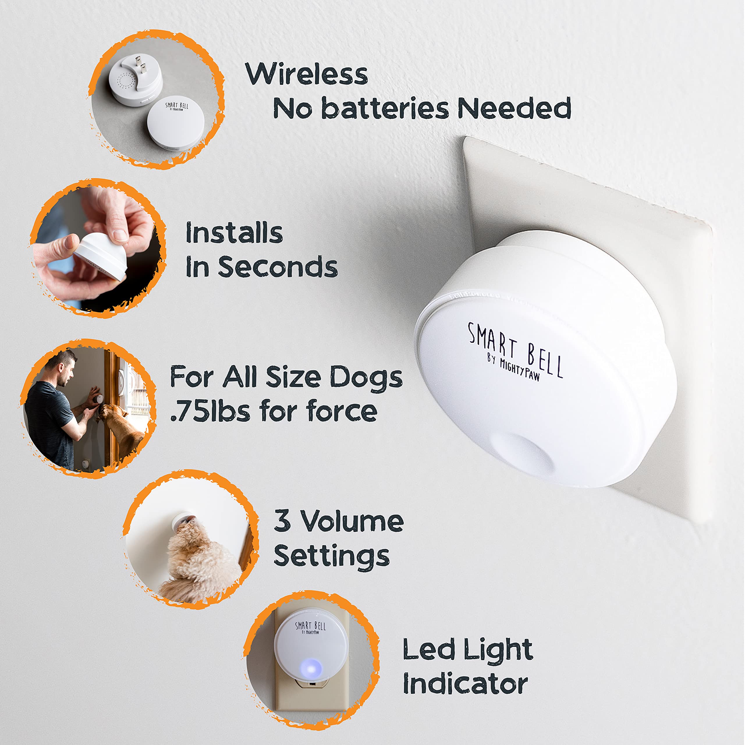 Mighty Paw Smart Dog Bell 2.0 | Wireless Dog Door Bell For Potty Training - Potty Training Bell For Puppies For Door - Door Bells For Dogs To Ring To Go Outside - Electronic Door Bell Dog Button